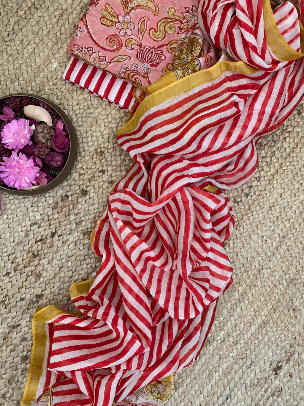 Handblock Cotton Chanderi Suit