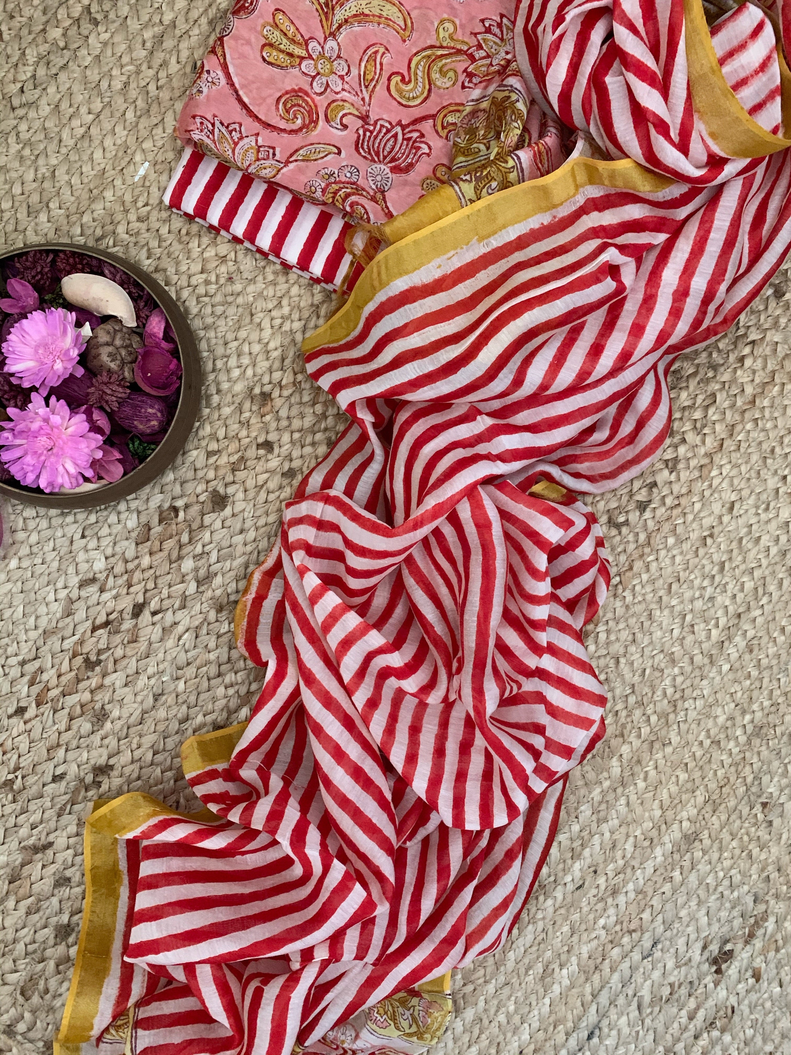 Handblock Cotton Chanderi Suit