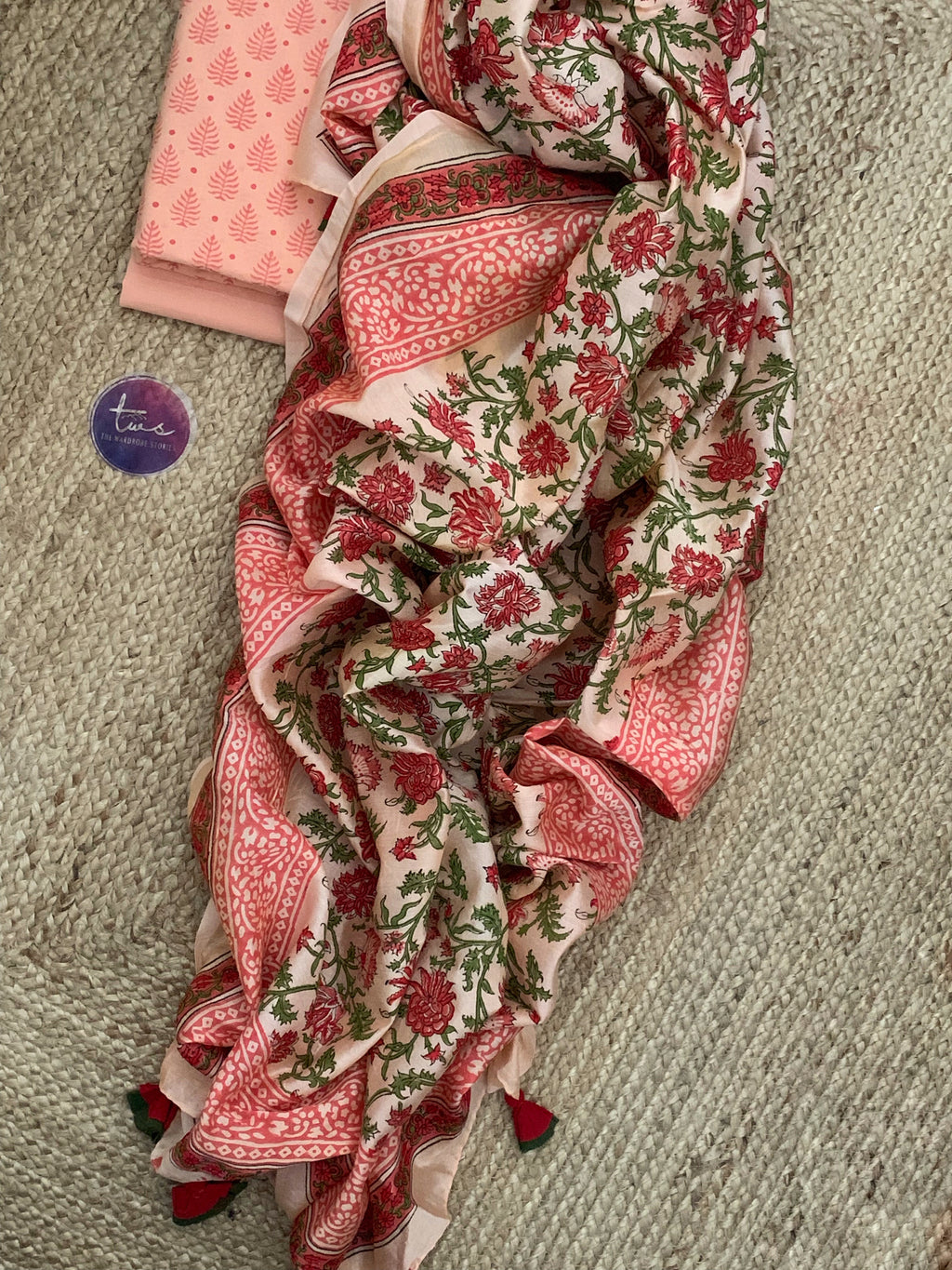 Blush Coral Handcrafted Cotton Chanderi Suit