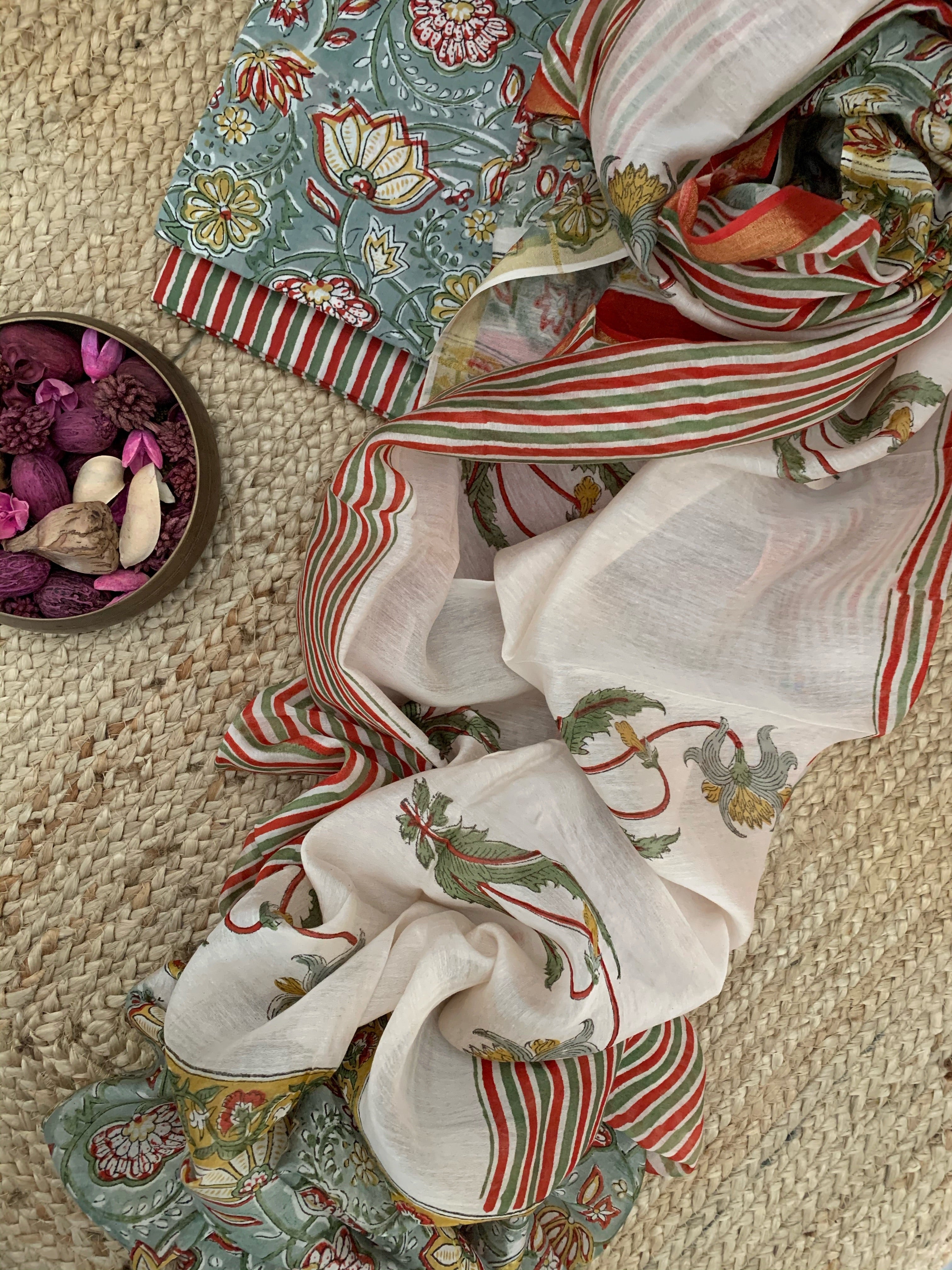 Handblock Cotton Chanderi Suit