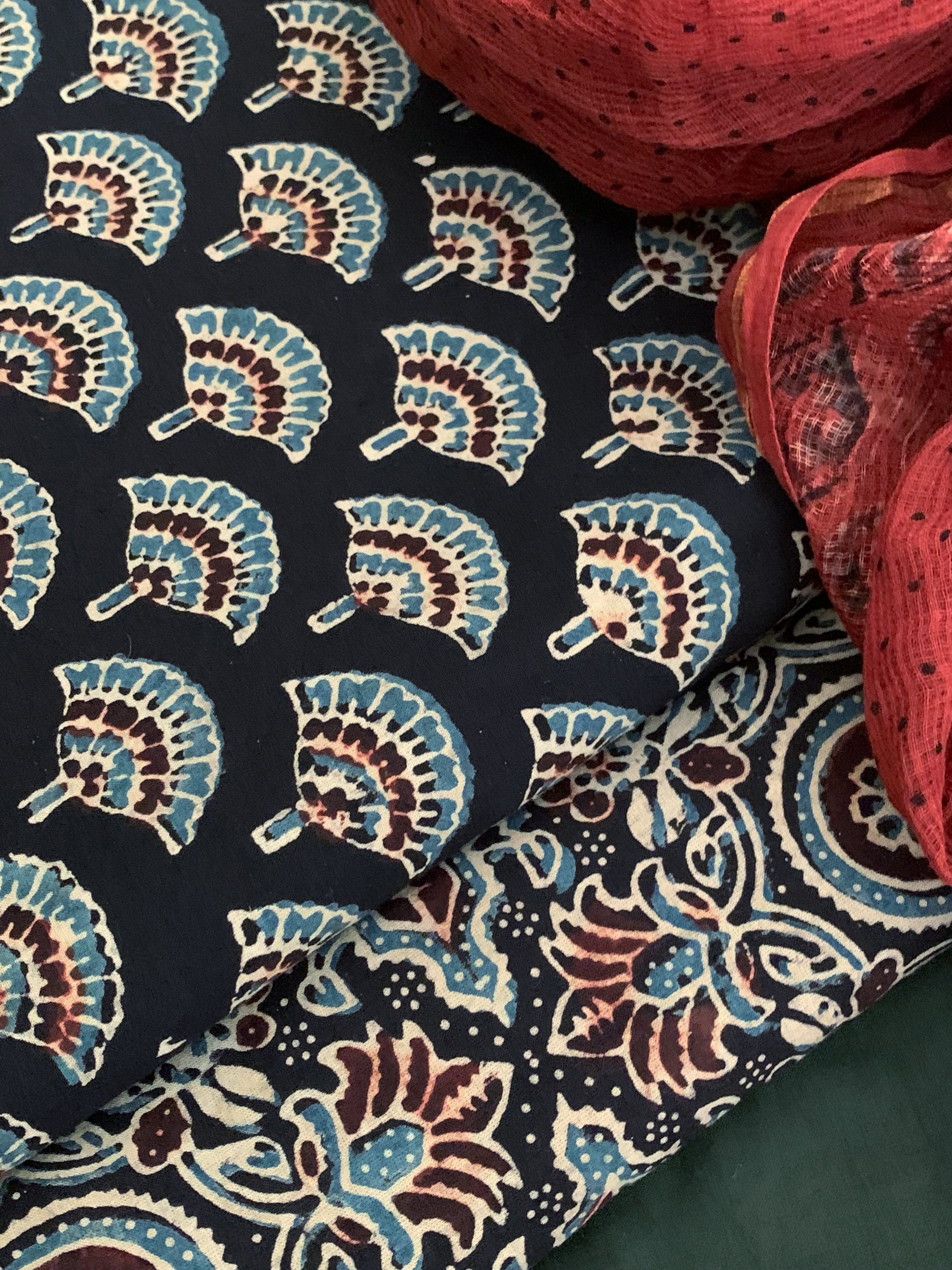 Handblock Ajrakh Cotton Kota Suit
