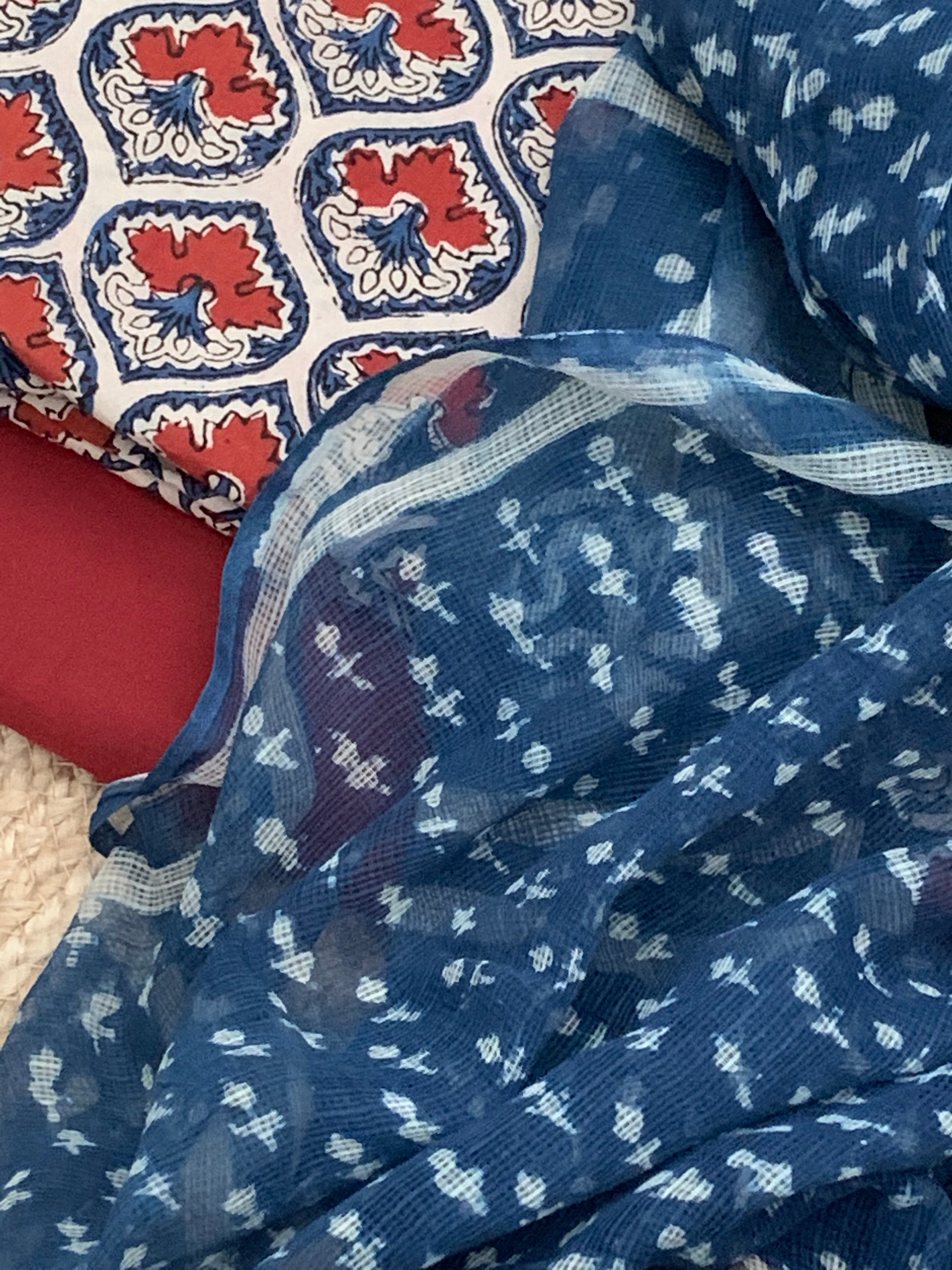 Handblock cotton kota dupatta set