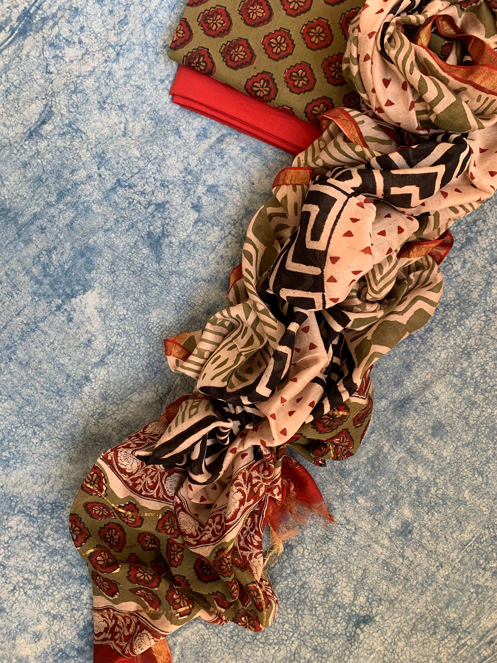 Handblock Chanderi Silk Cotton Suit