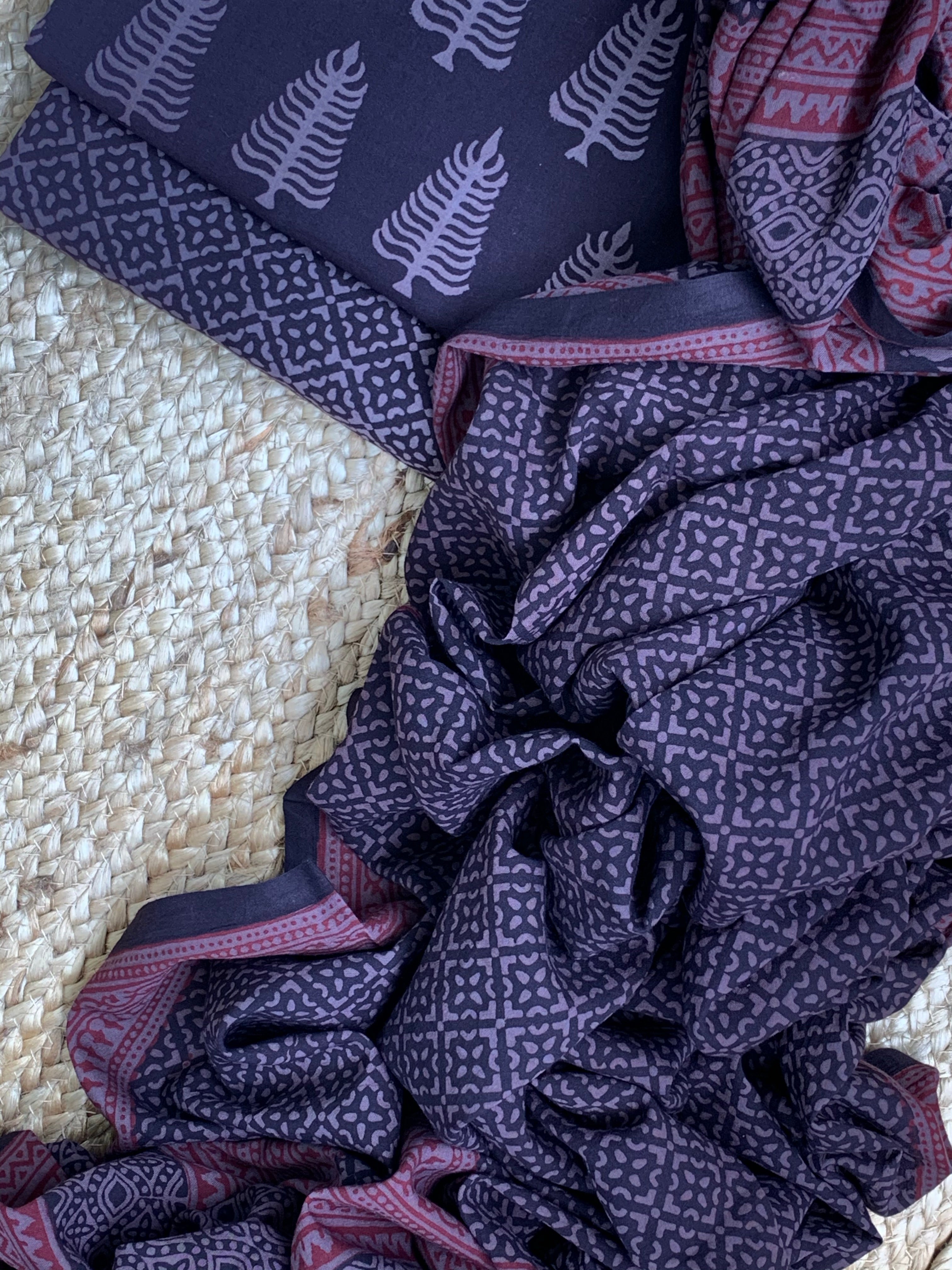 Natural Dyed Bagh Handblock Cotton Suit