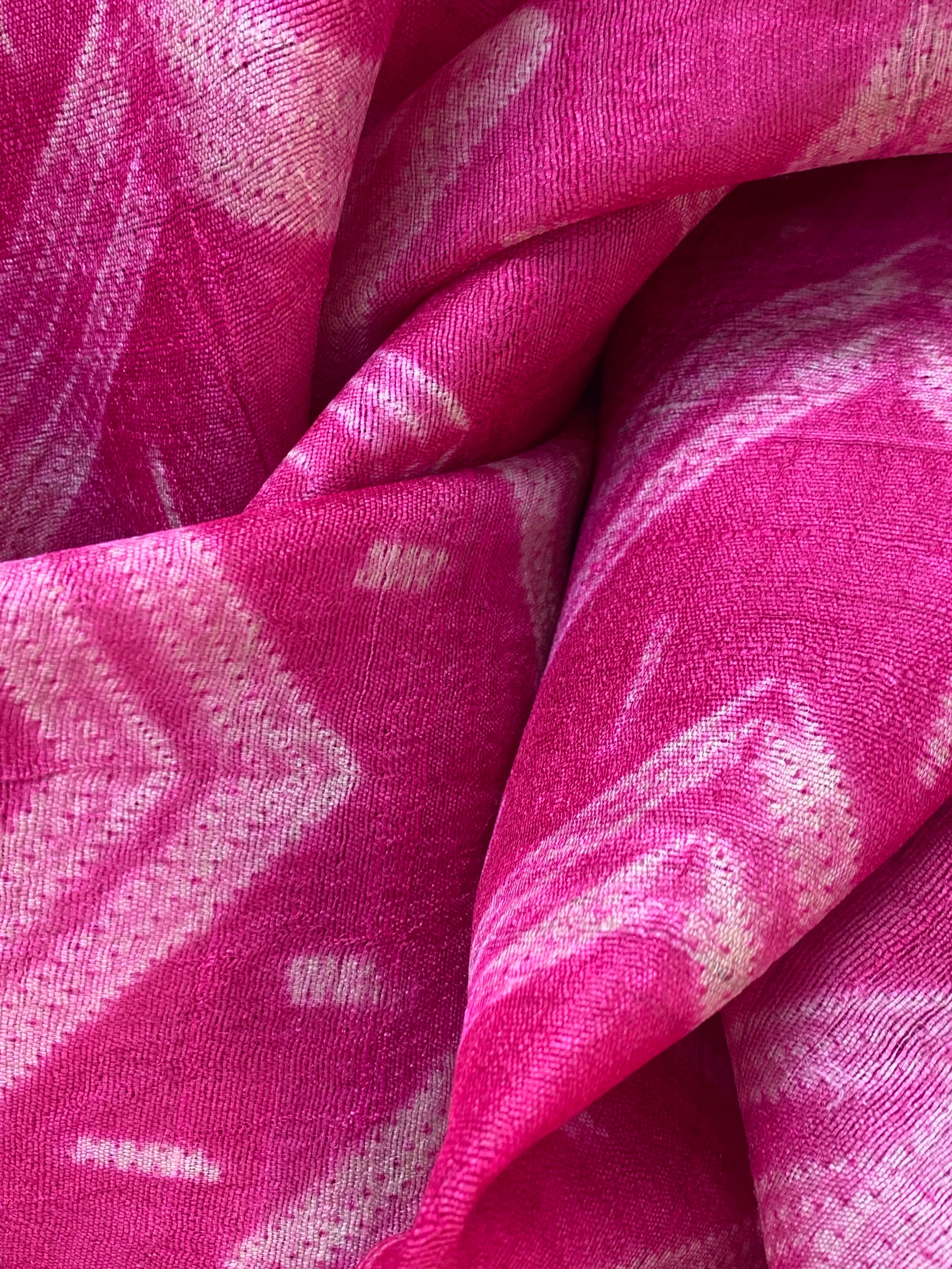 Handwoven & Handmade Tussar Shibori Kurta Dupatta Set - Rose Pink