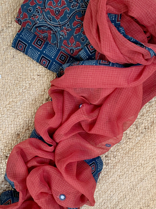 Handblock Ajrakh Cotton Kota Suit