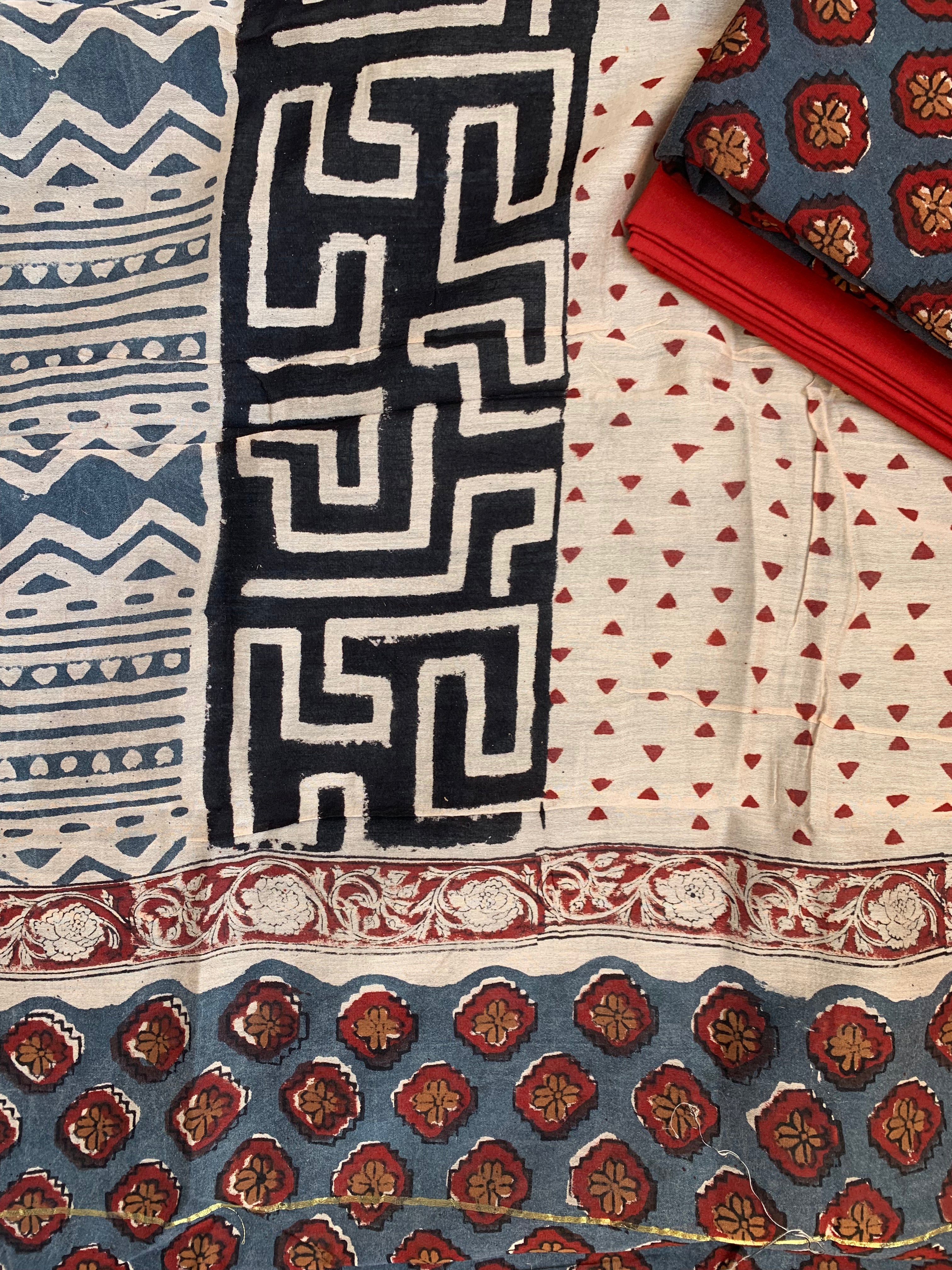 Handblock Chanderi Silk Cotton Suit