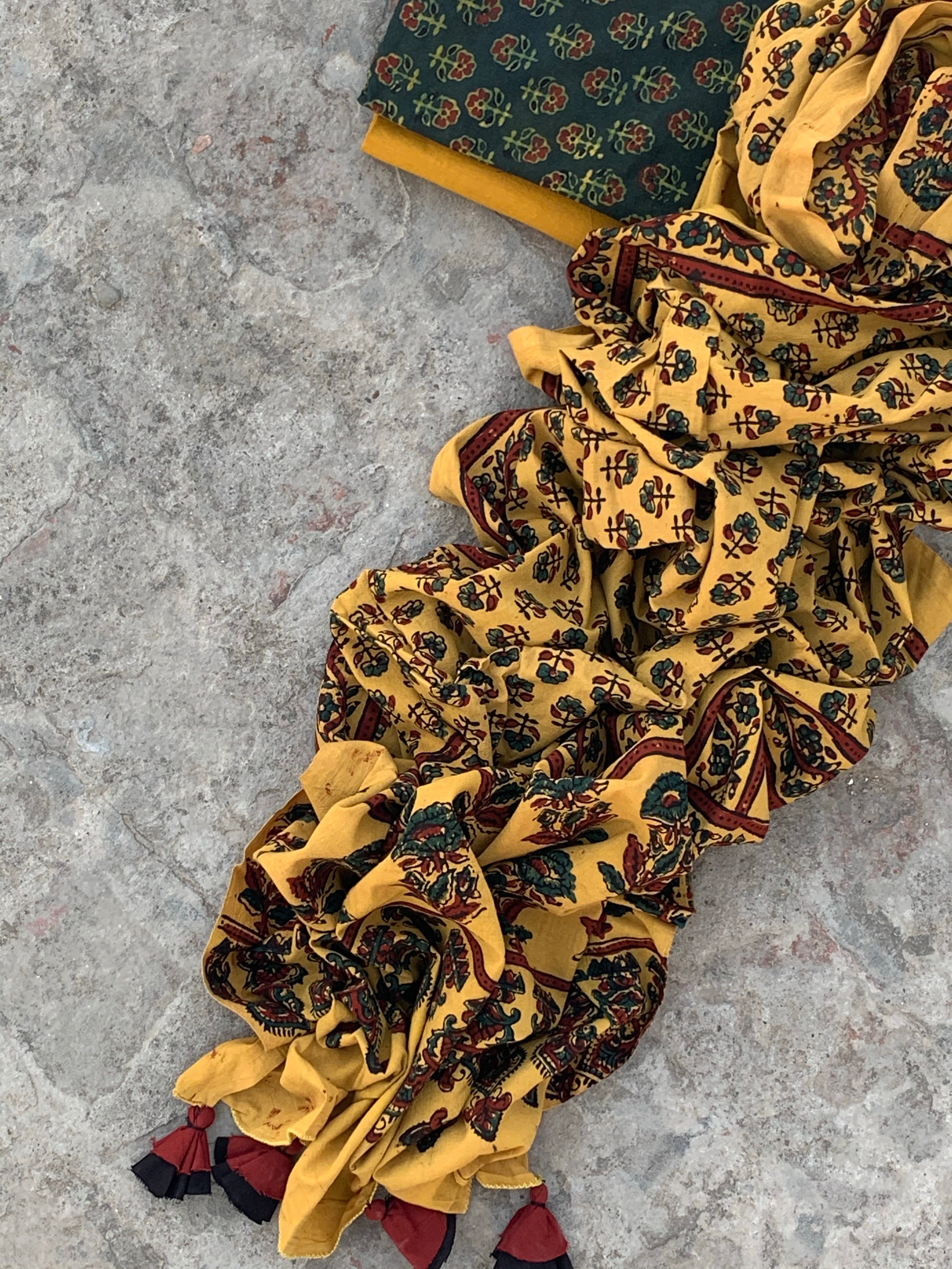 Handblock Ajrakh Cotton Suit