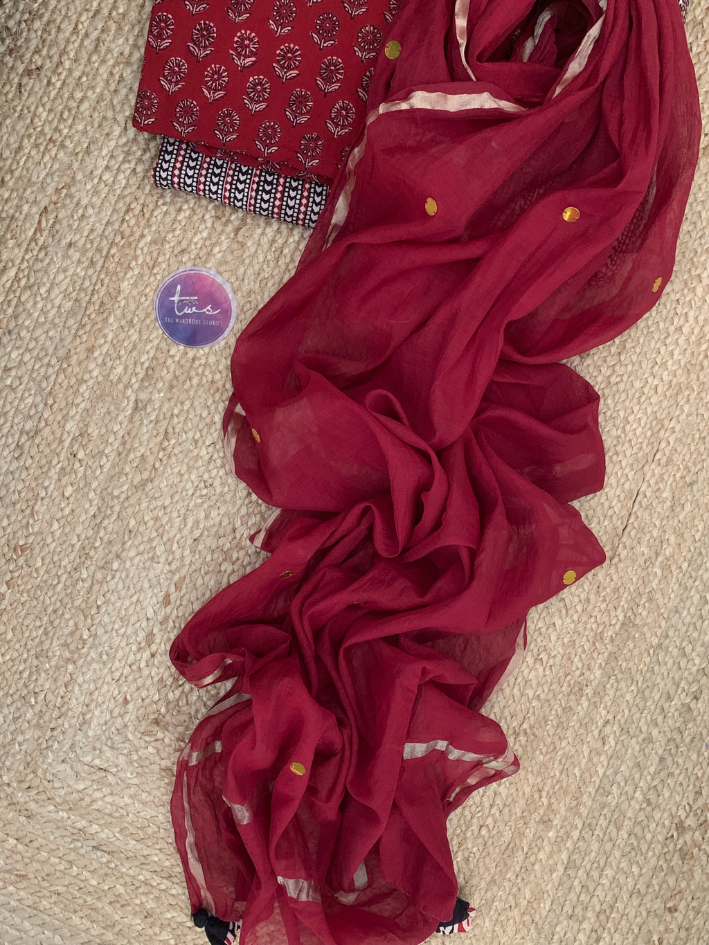 Natural Dyed Bagh Block Print Cotton Chanderi Dupatta Set