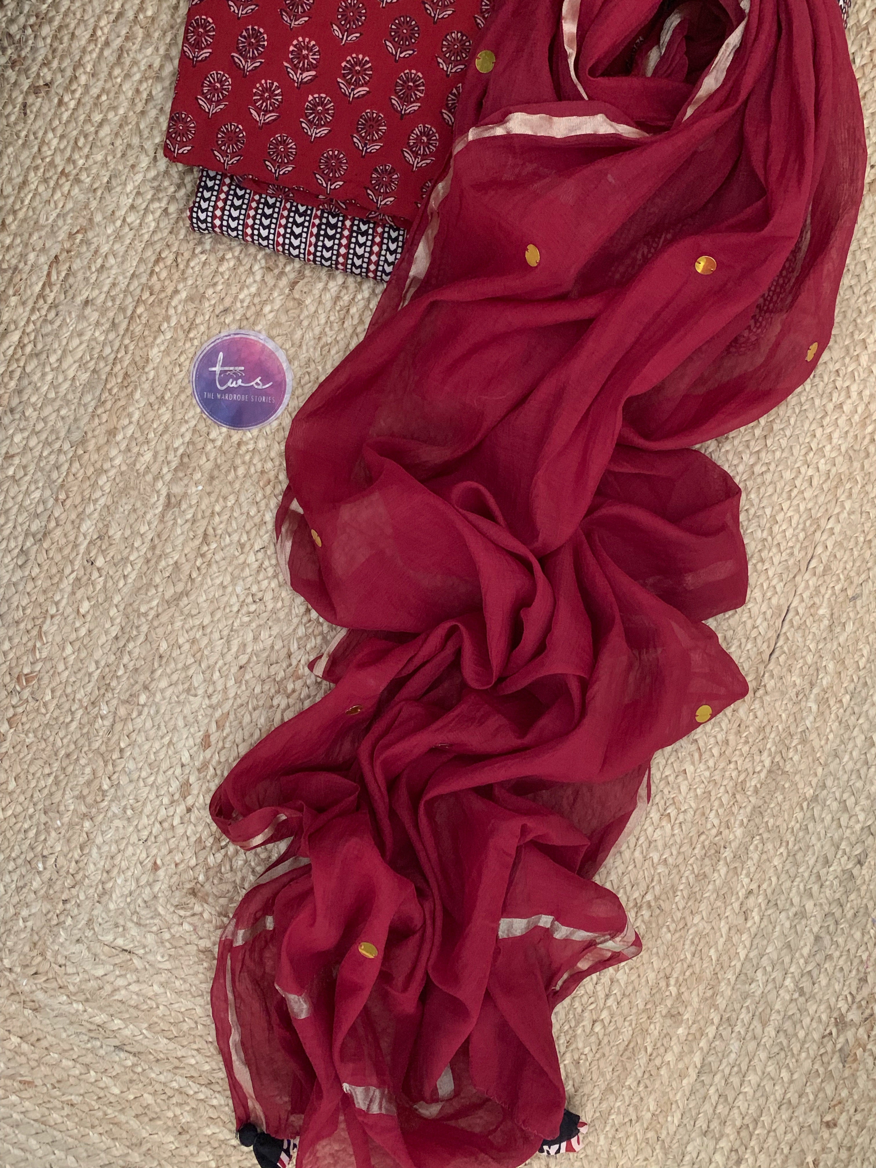 Natural Dyed Bagh Block Print Cotton Chanderi Dupatta Set