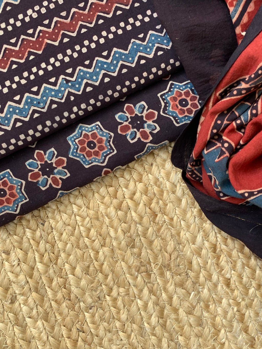 Natural Dyes Handblock Ajrakh Cotton Kurta Bottom Set