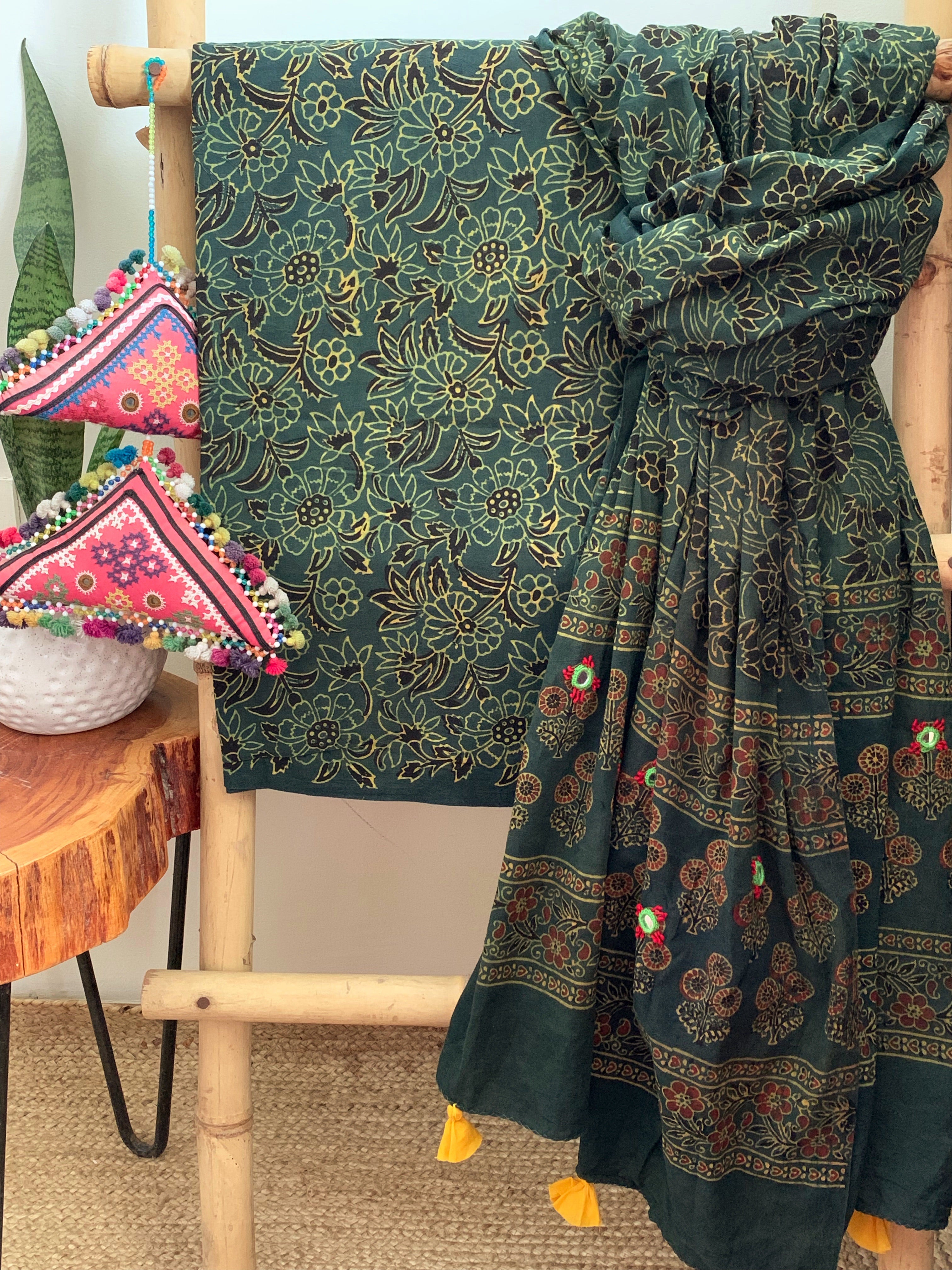 Handcrafted Ajrakh Kurta Dupatta set