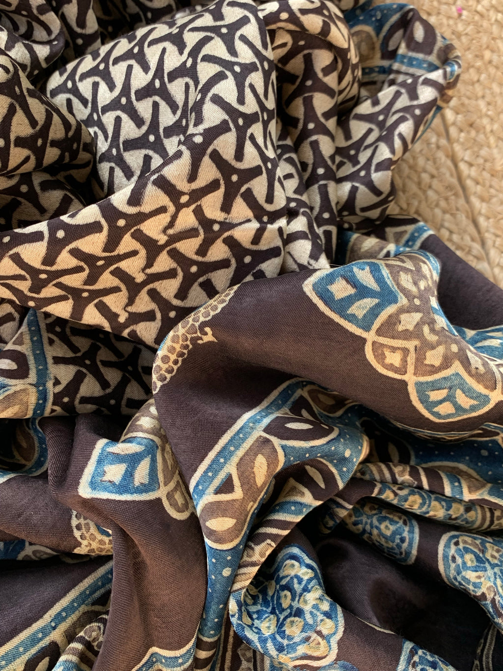 Hand Block Natural Dyes Ajrakh Mashru Silk Kurta Dupatta Set