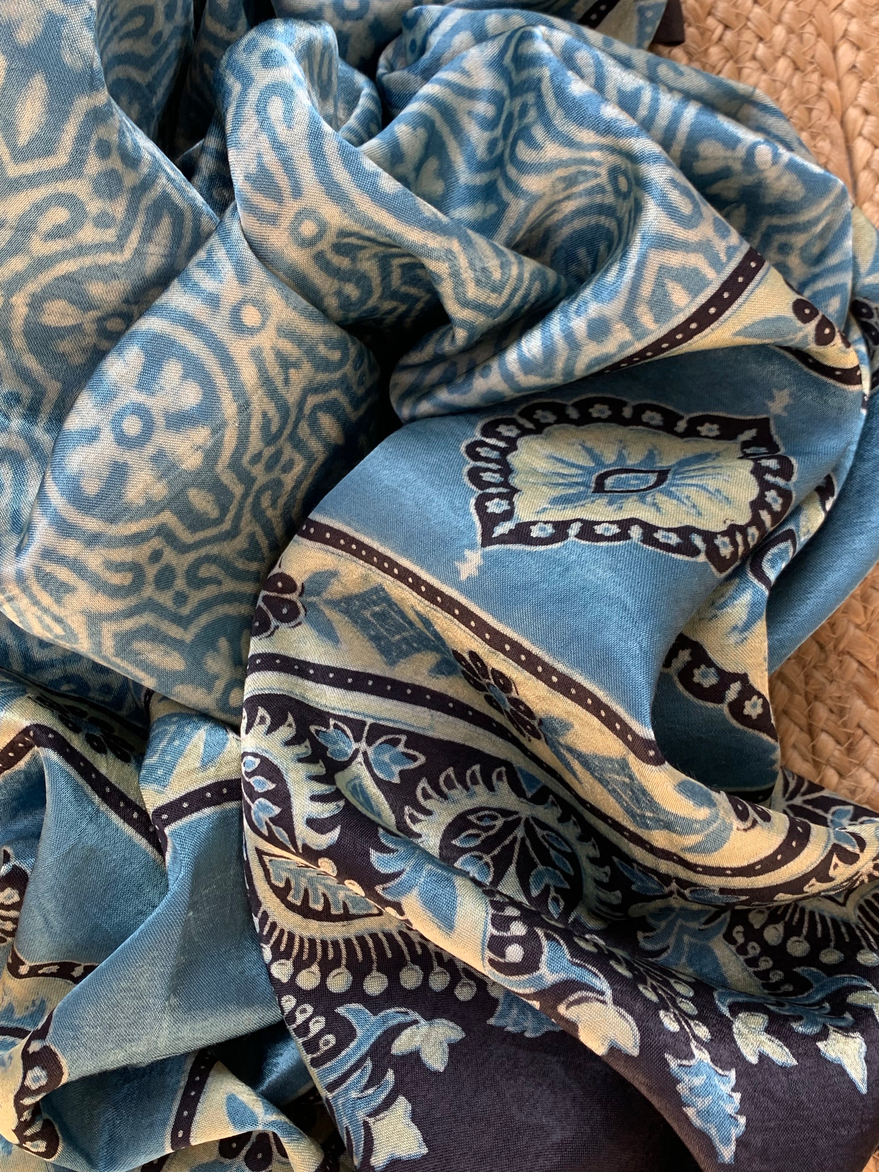 Hand Block Natural Dyes Ajrakh Mashru Silk Kurta Dupatta Set
