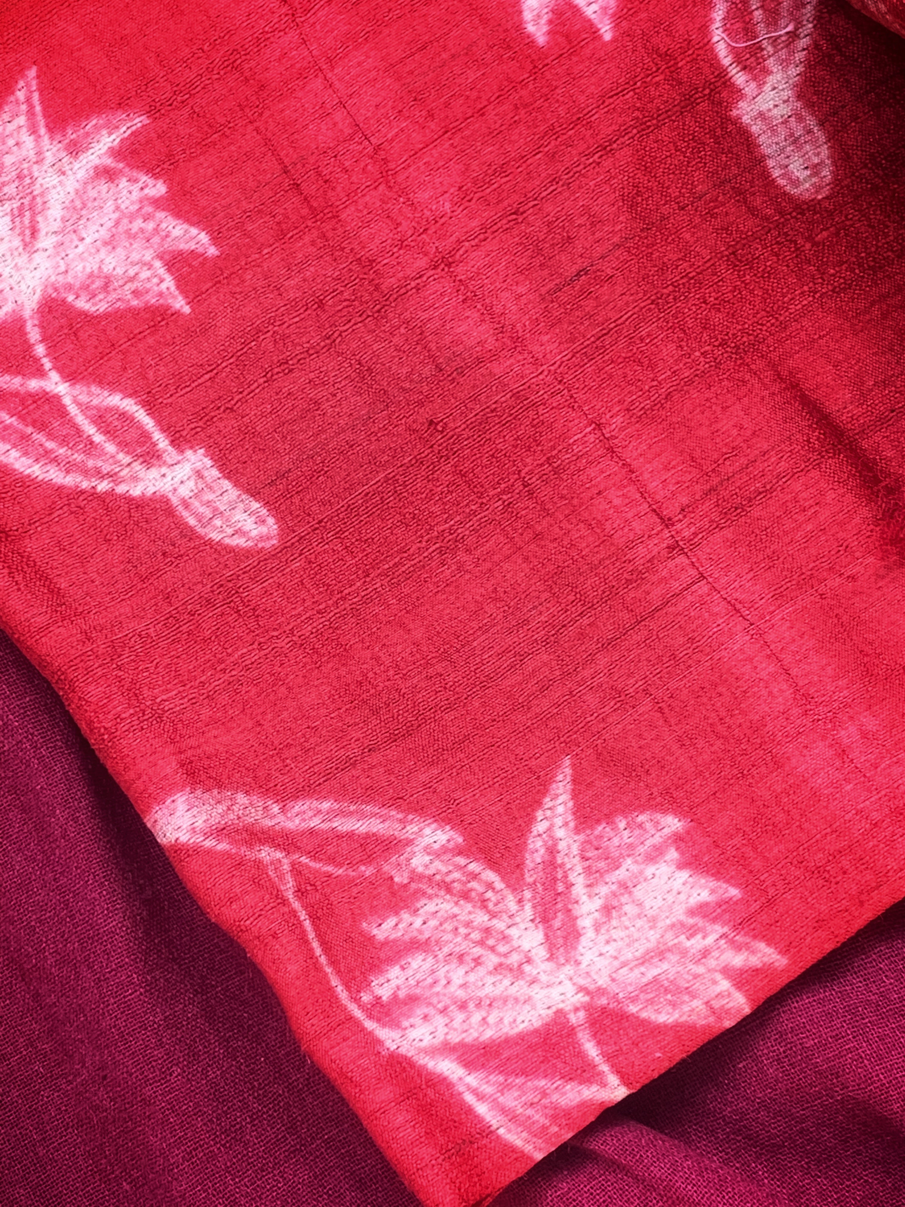 Handwoven & Handmade Tussar Shibori Kurta Dupatta Set - Tomato Red