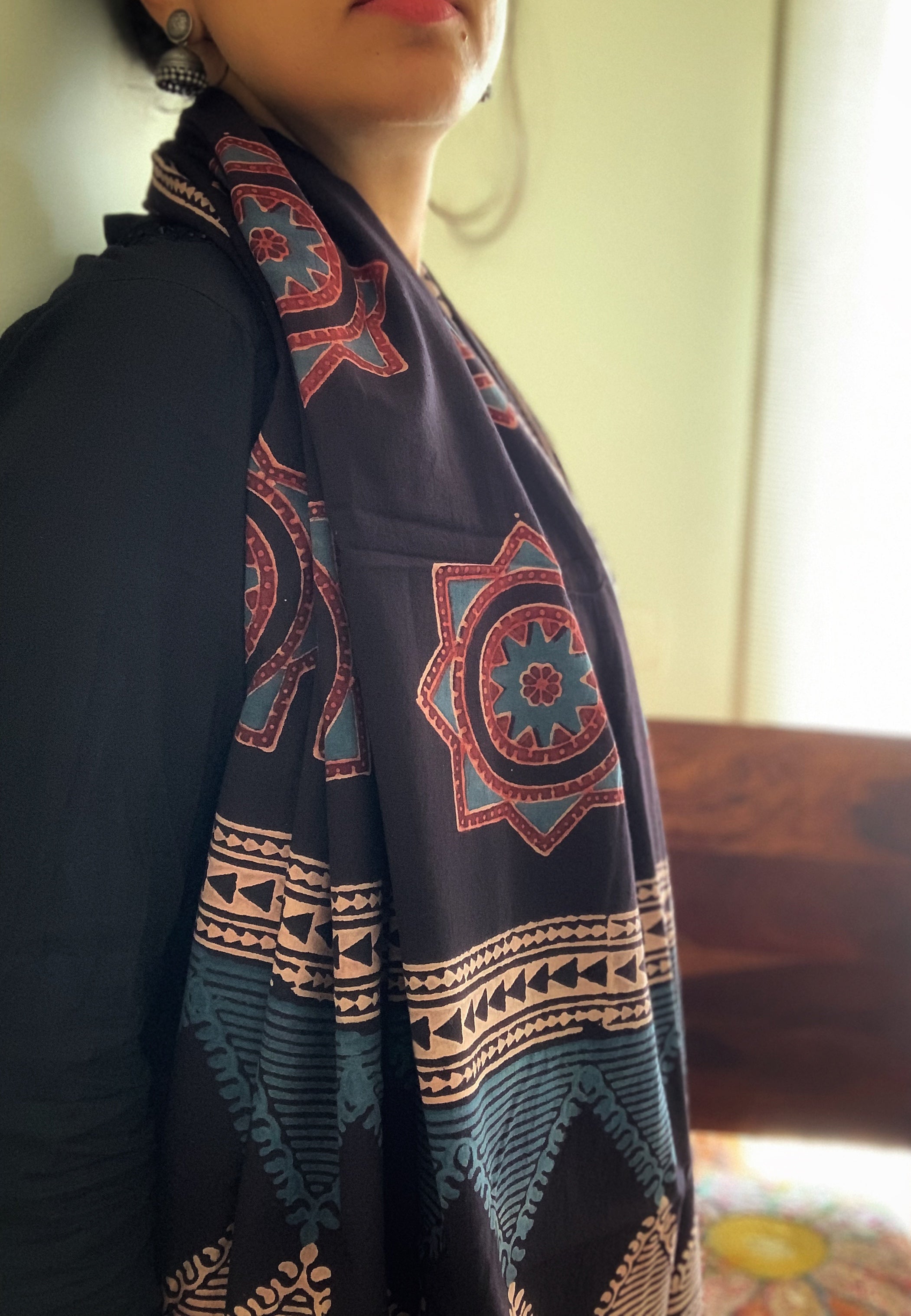 Natural Dyes Hand Block Ajrakh Dupatta