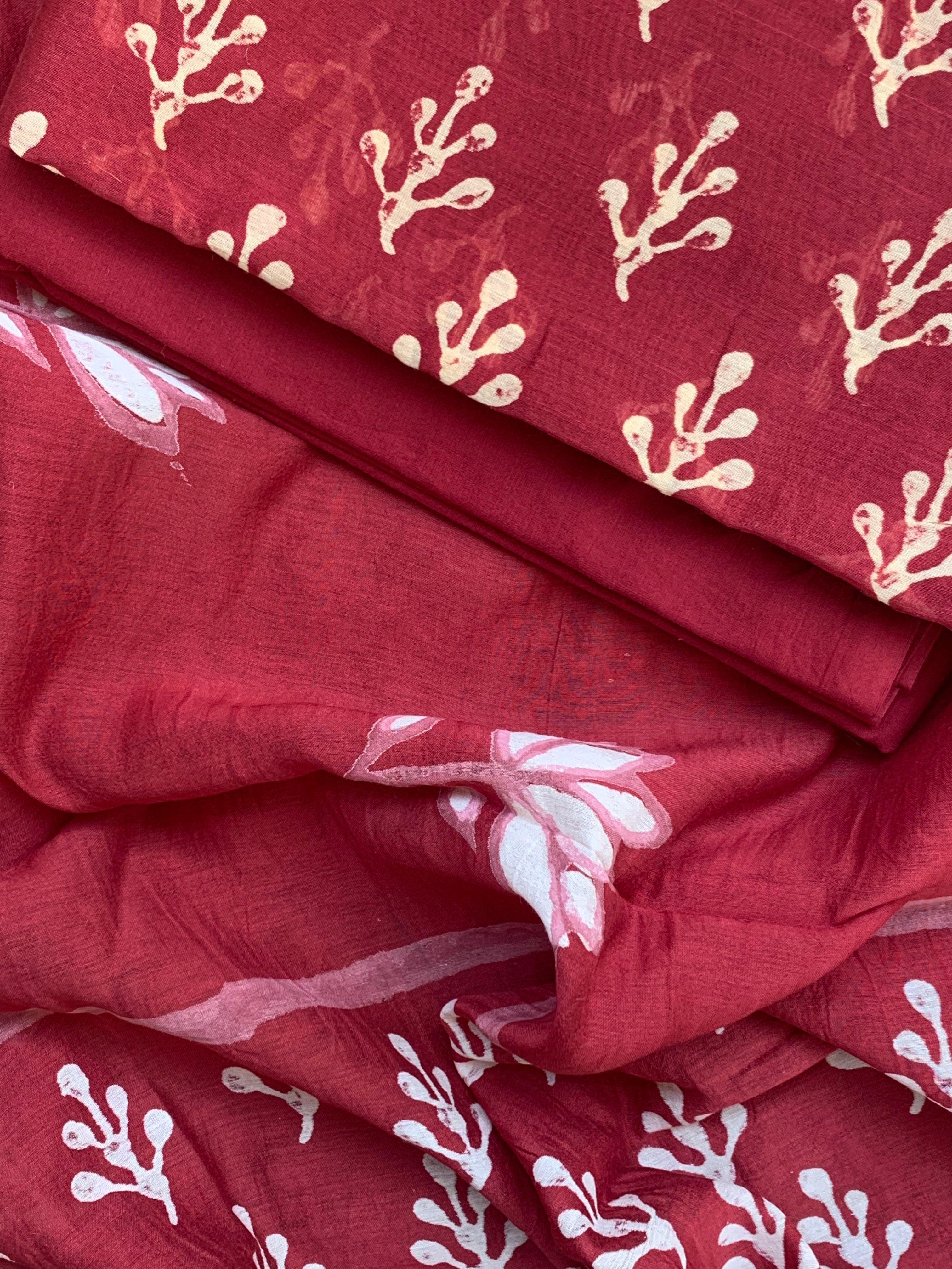 Handblock Chanderi Silk Cotton Suit