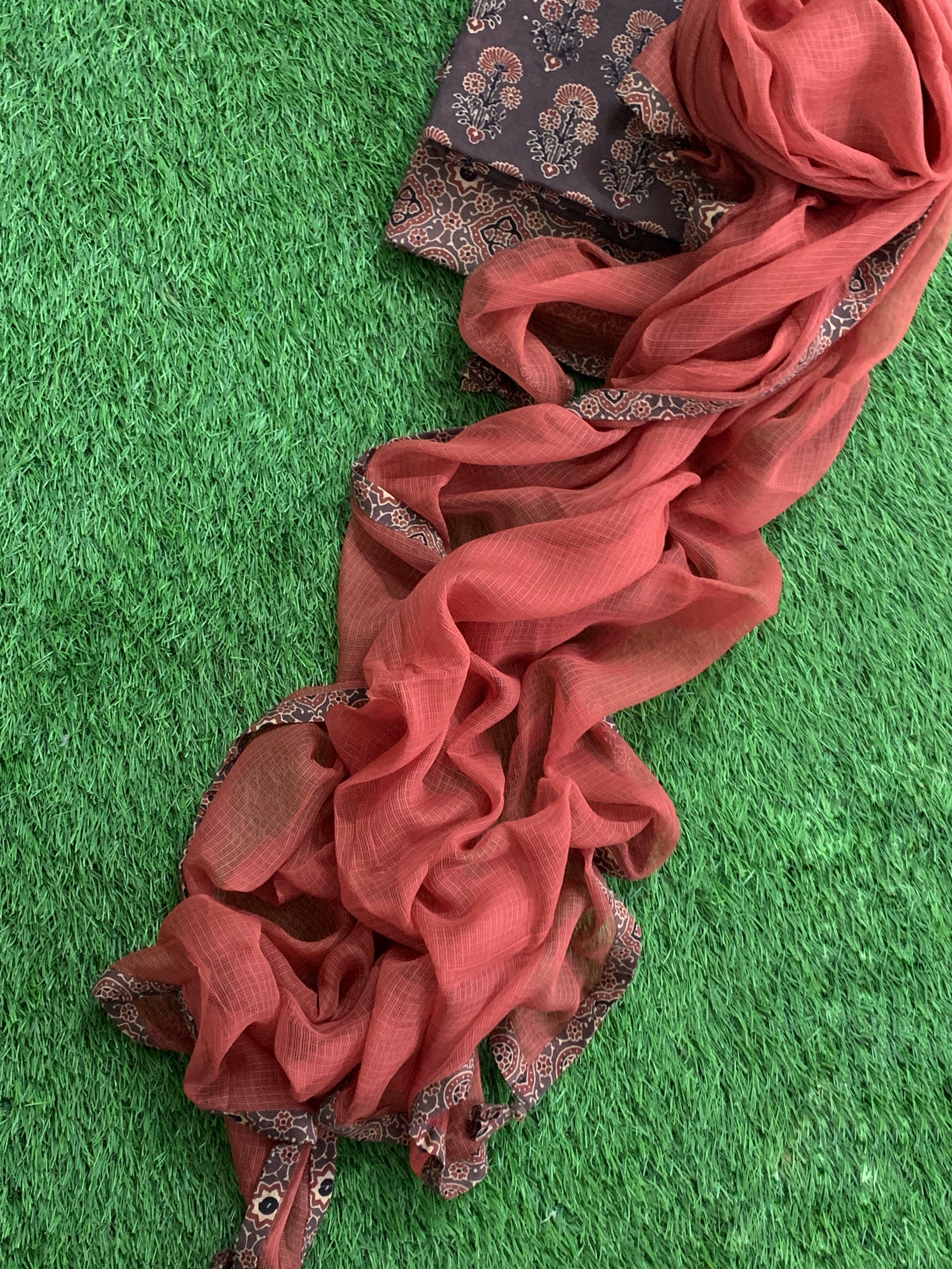 Handblock Ajrakh Cotton Kota Suit