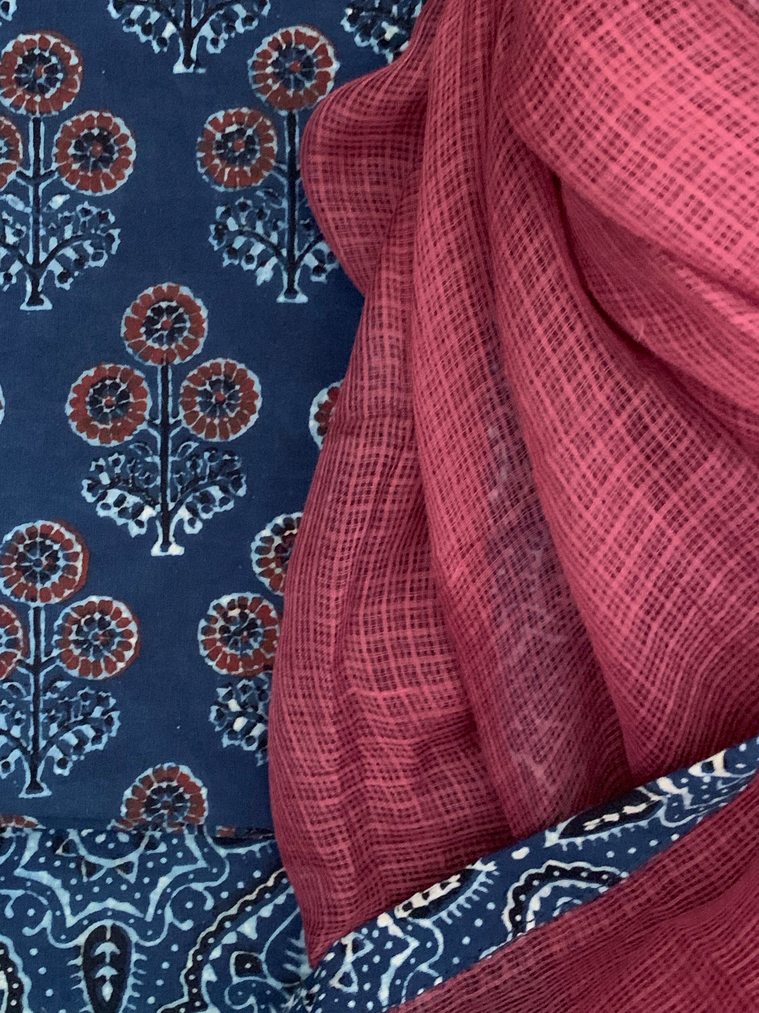 Handblock Ajrakh Cotton Kota Suit