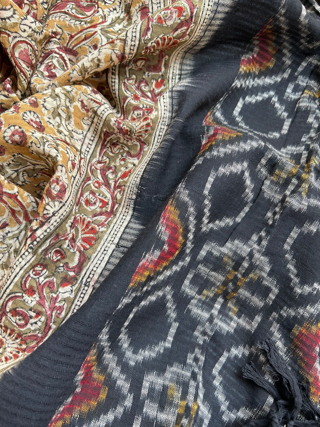 Handwoven Handcrafted Double Ikat Kalamkari Kurta Dupatta Set
