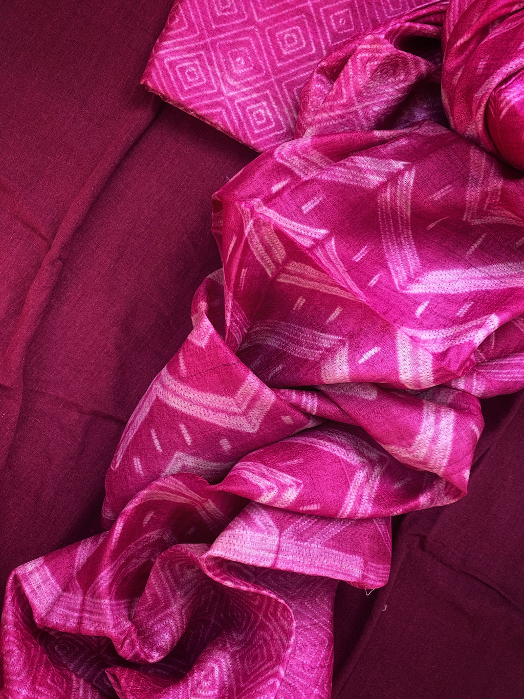 Handwoven & Handmade Tussar Shibori Kurta Dupatta Set - Rose Pink