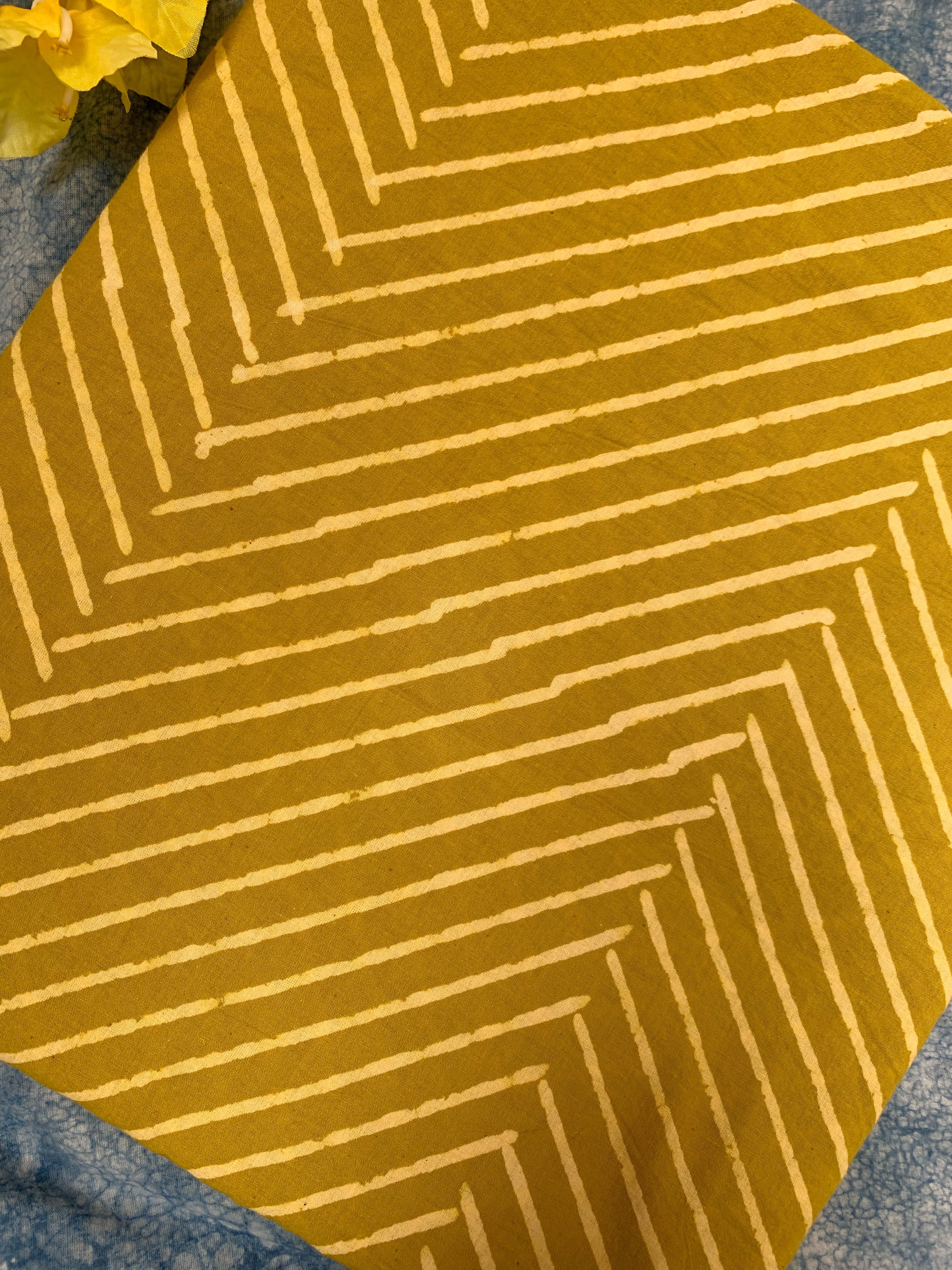Hand Block Printed Azo free Dyed Cotton Fabric - Sunny Mustard Green
