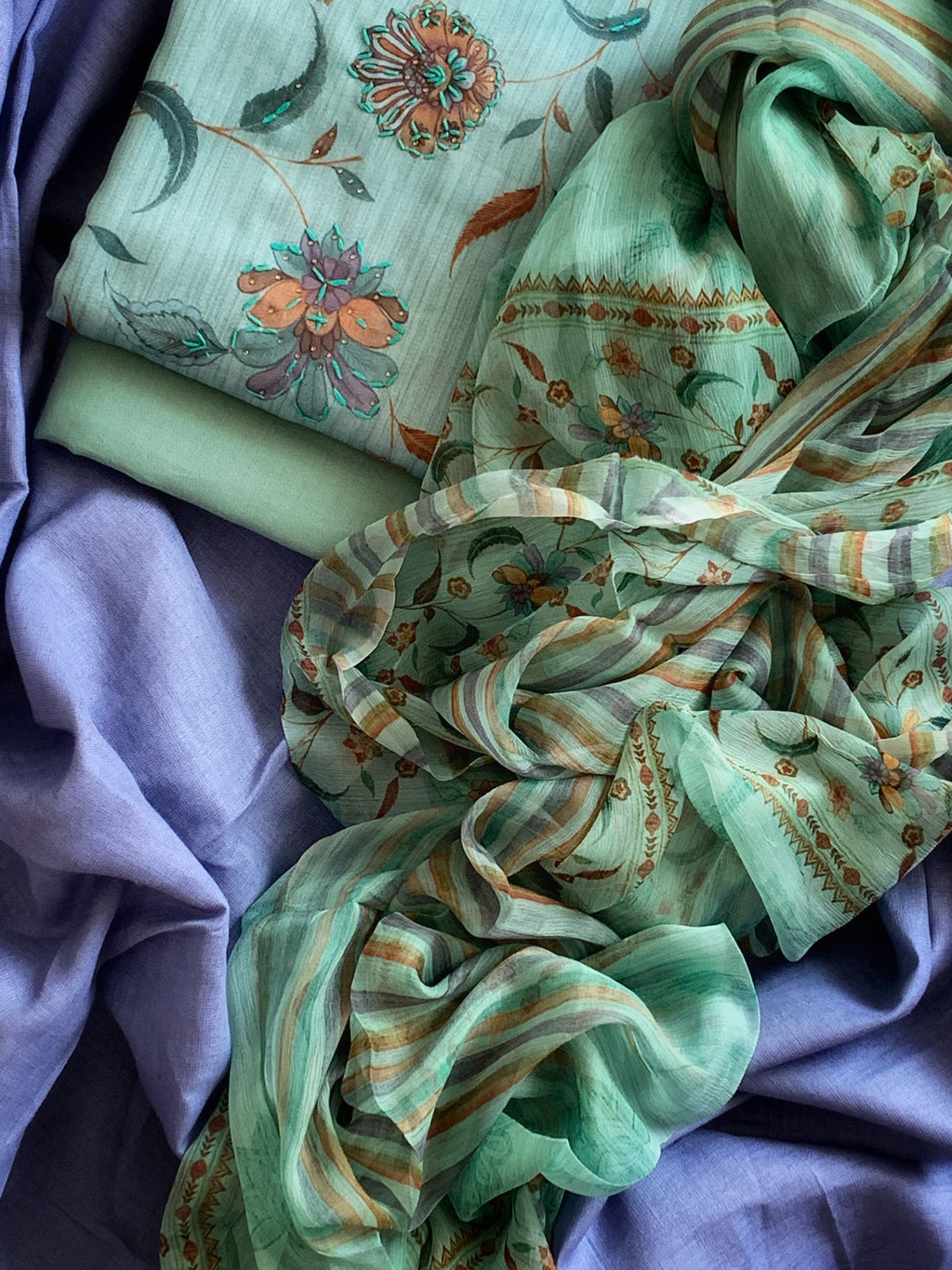 Seafoam Green Wool Pashmina Suit