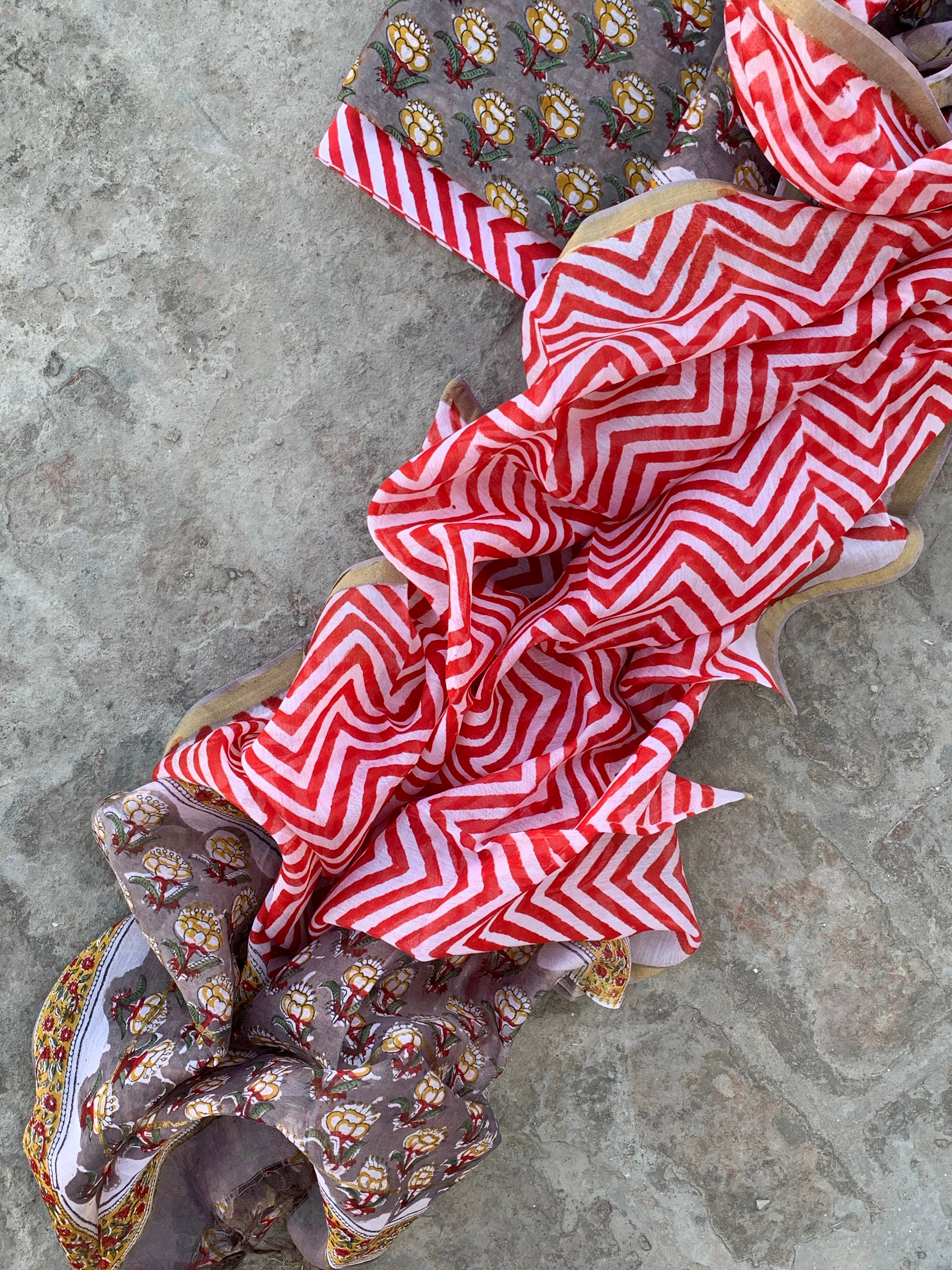 Handblock chanderi suit
