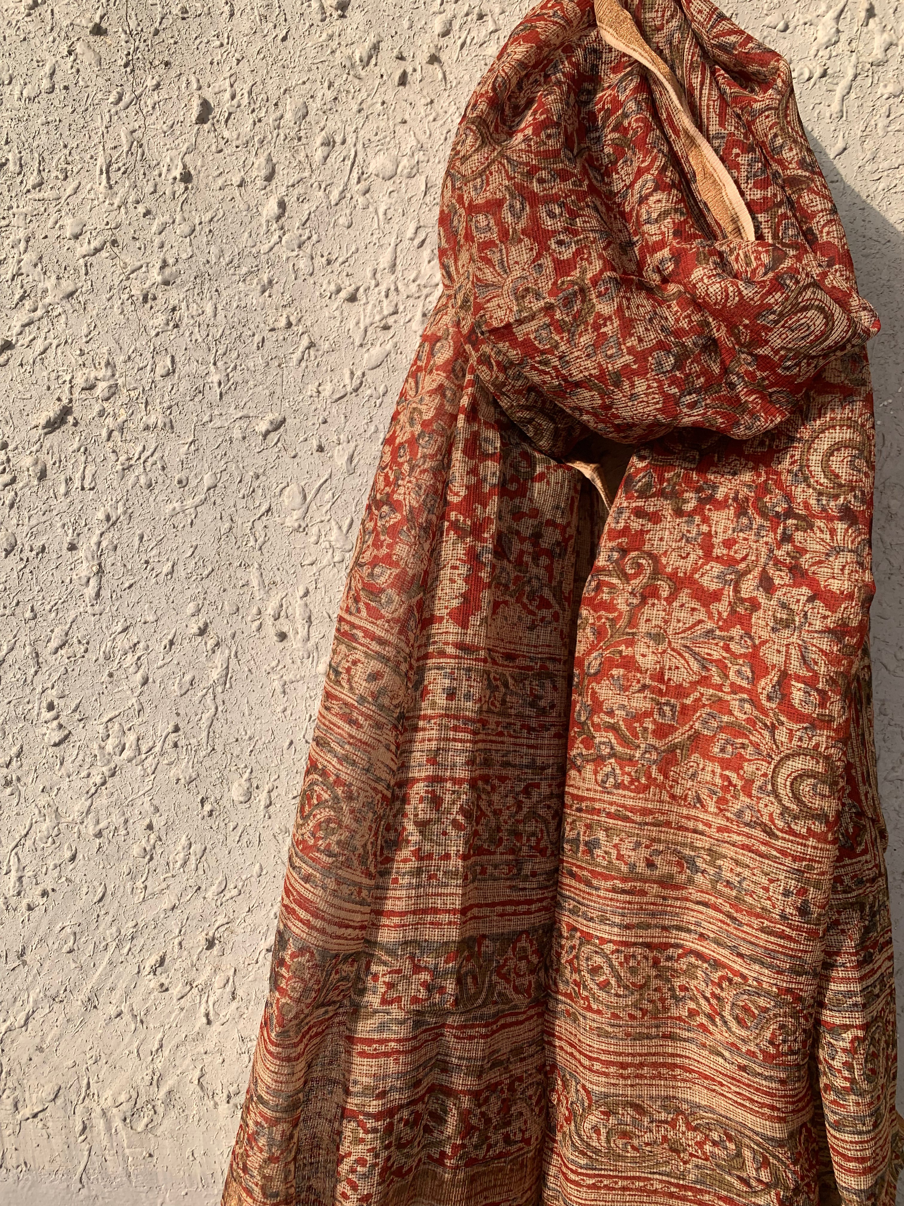 Handwoven and Handblock Natural Dye Kalamkari Kota Dupatta