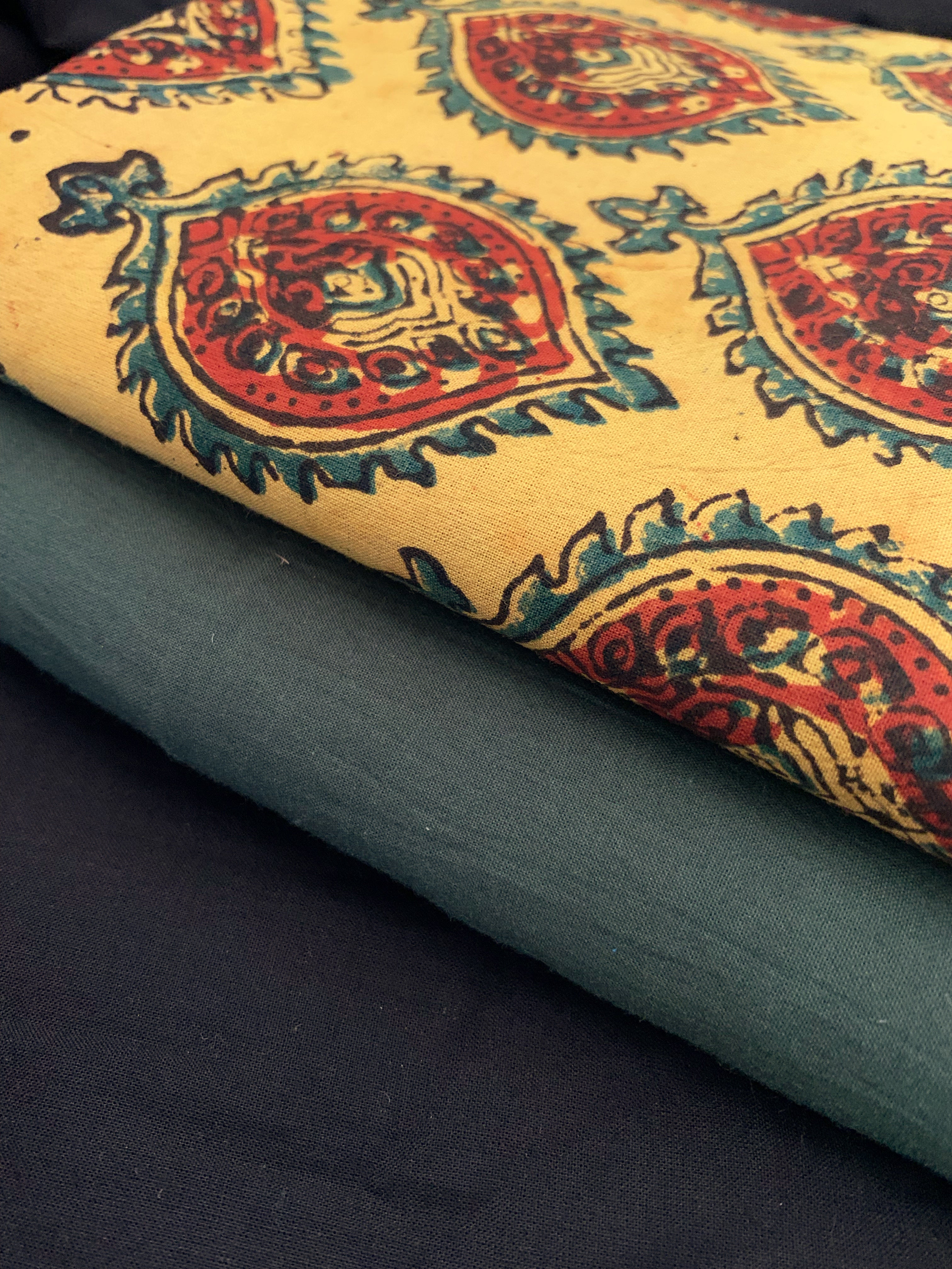 Hand Block Printed Ajrakh Natural Dyed Cotton Fabric Kurta Bottom Set