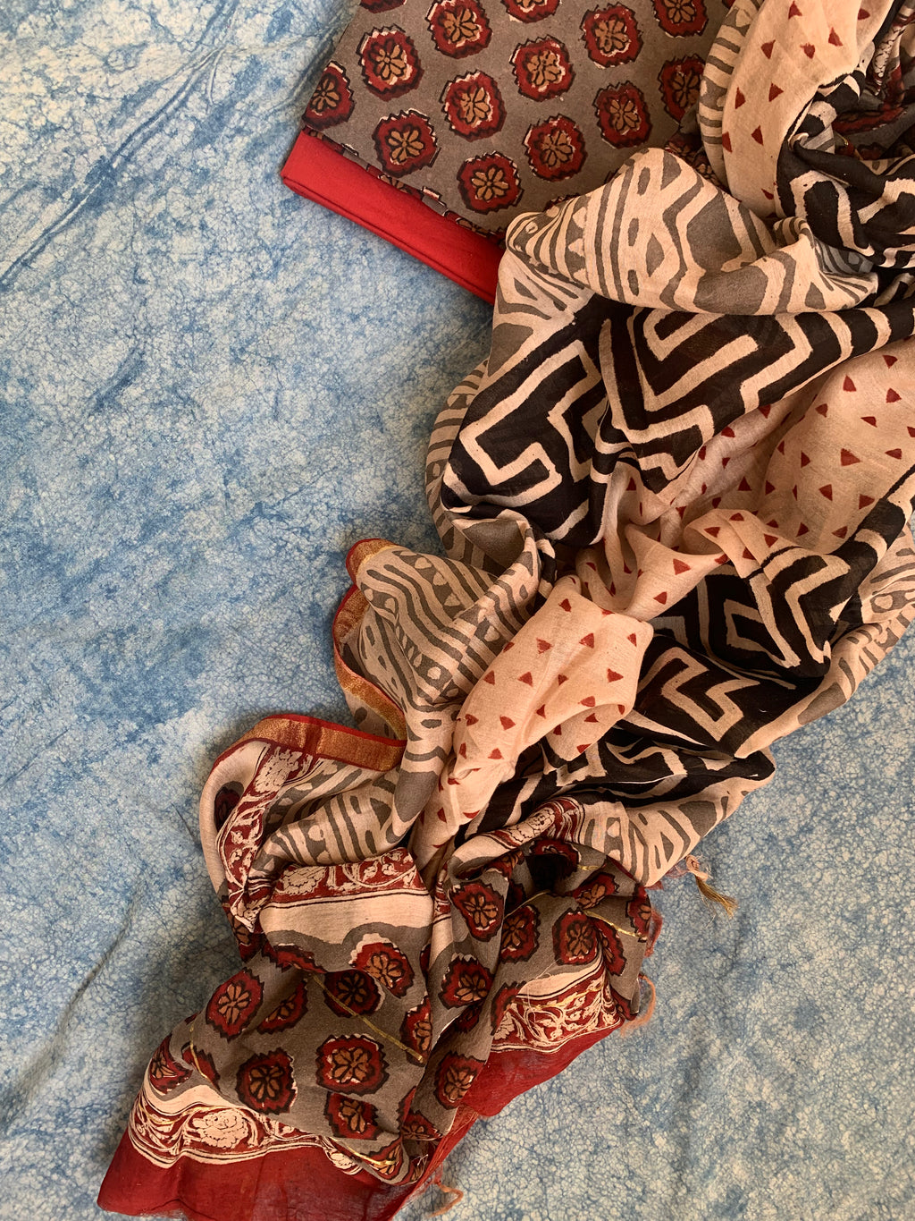 Handblock Chanderi Silk Cotton Suit