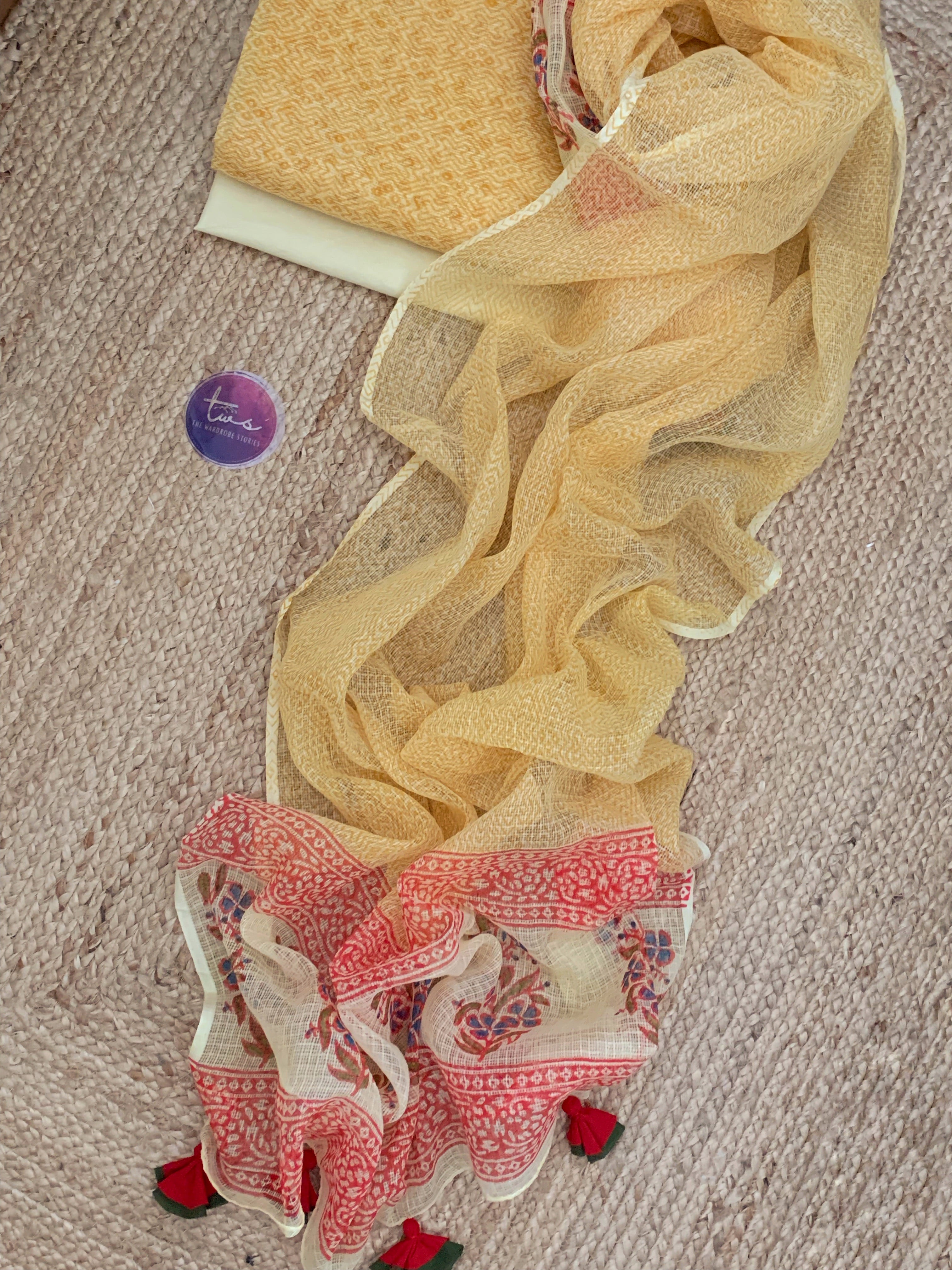 Pastel Yellow Handcrafted Kota Suit