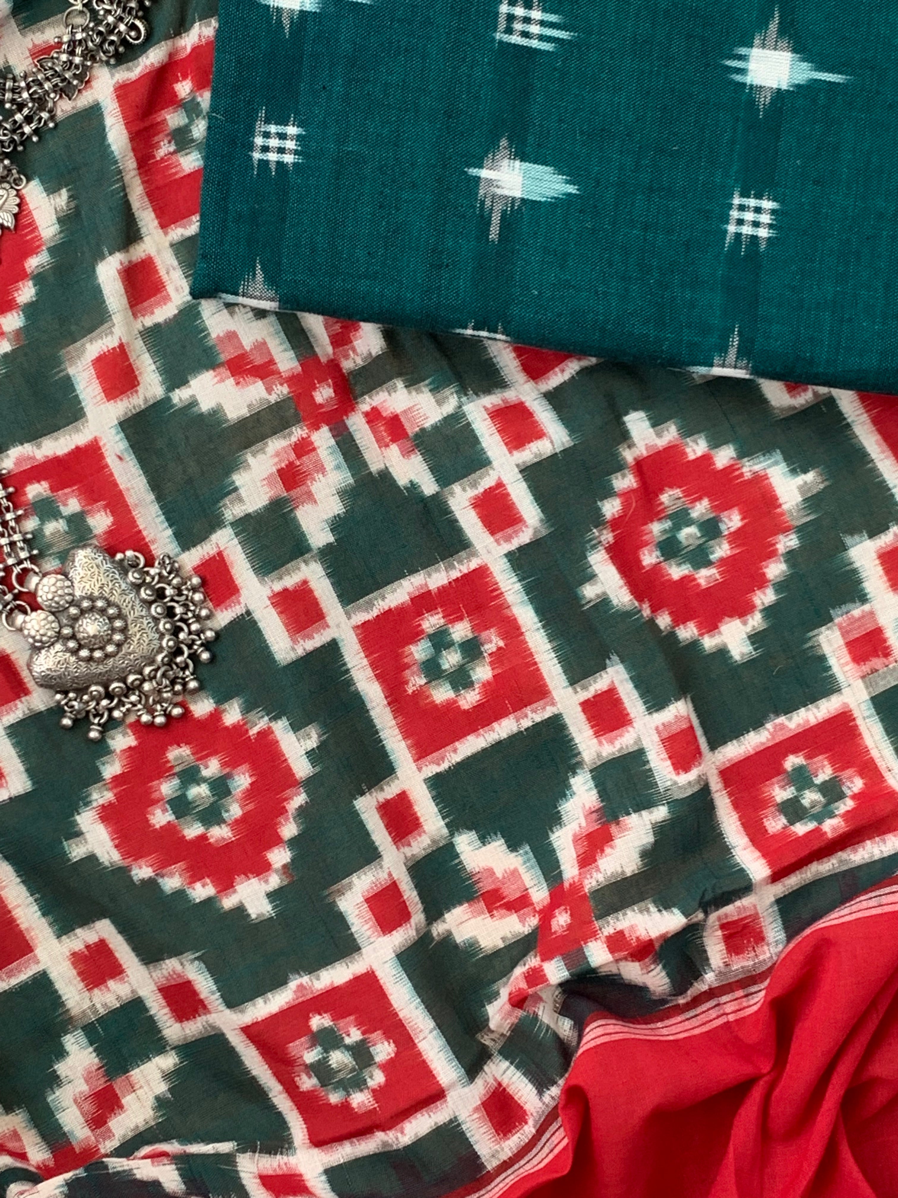 Handwoven Double Ikat Kurta Telia Dupatta Set