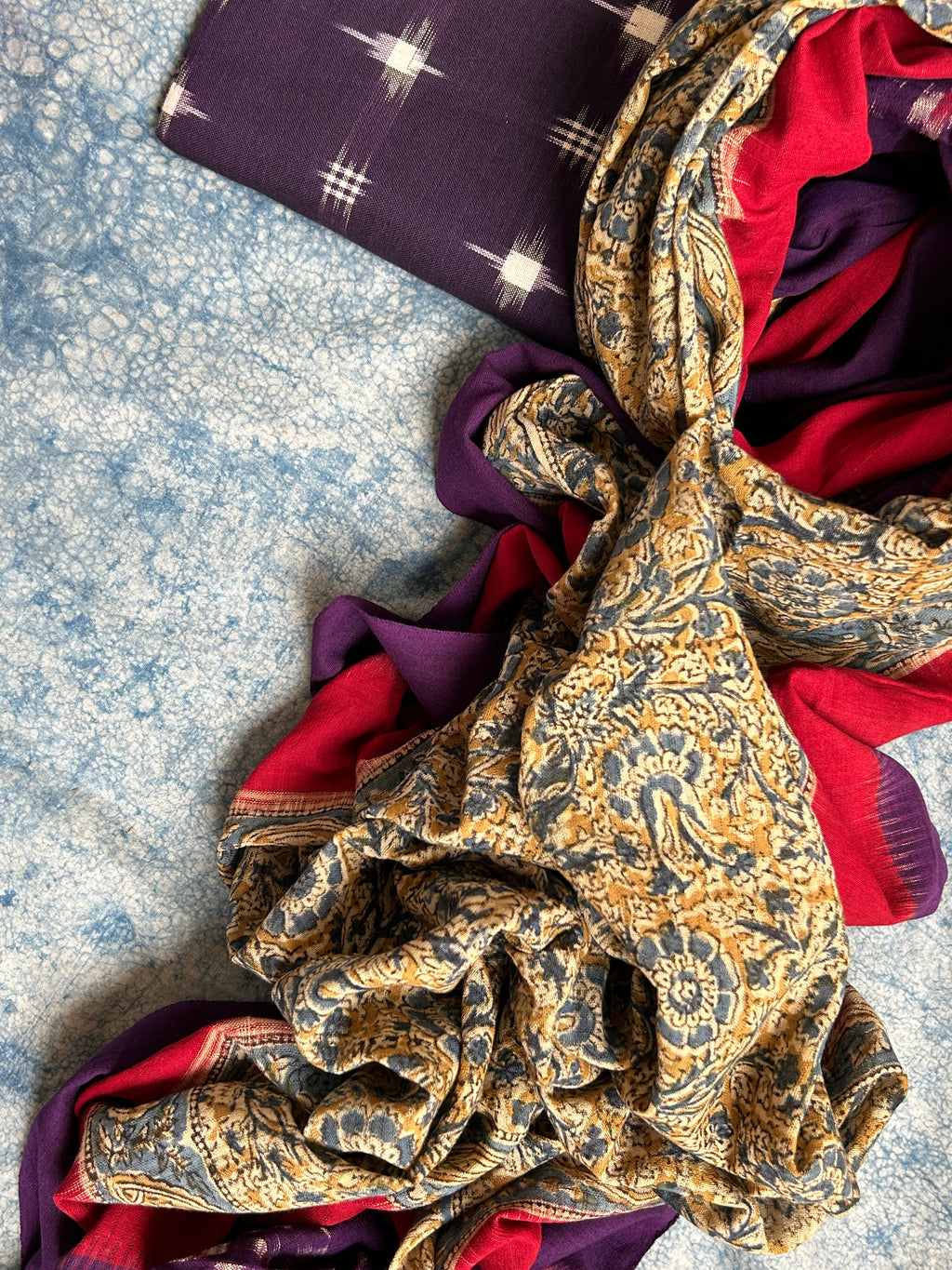 Handwoven Handcrafted Double Ikat Kalamkari Kurta Dupatta Set