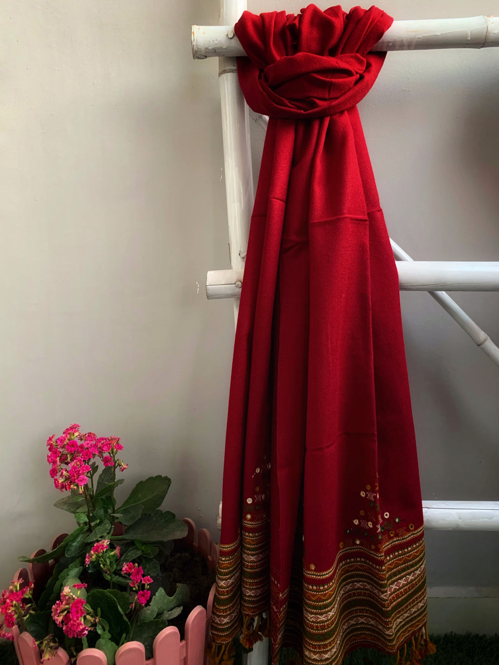 Mirror Work Handwoven Woollen Shawl