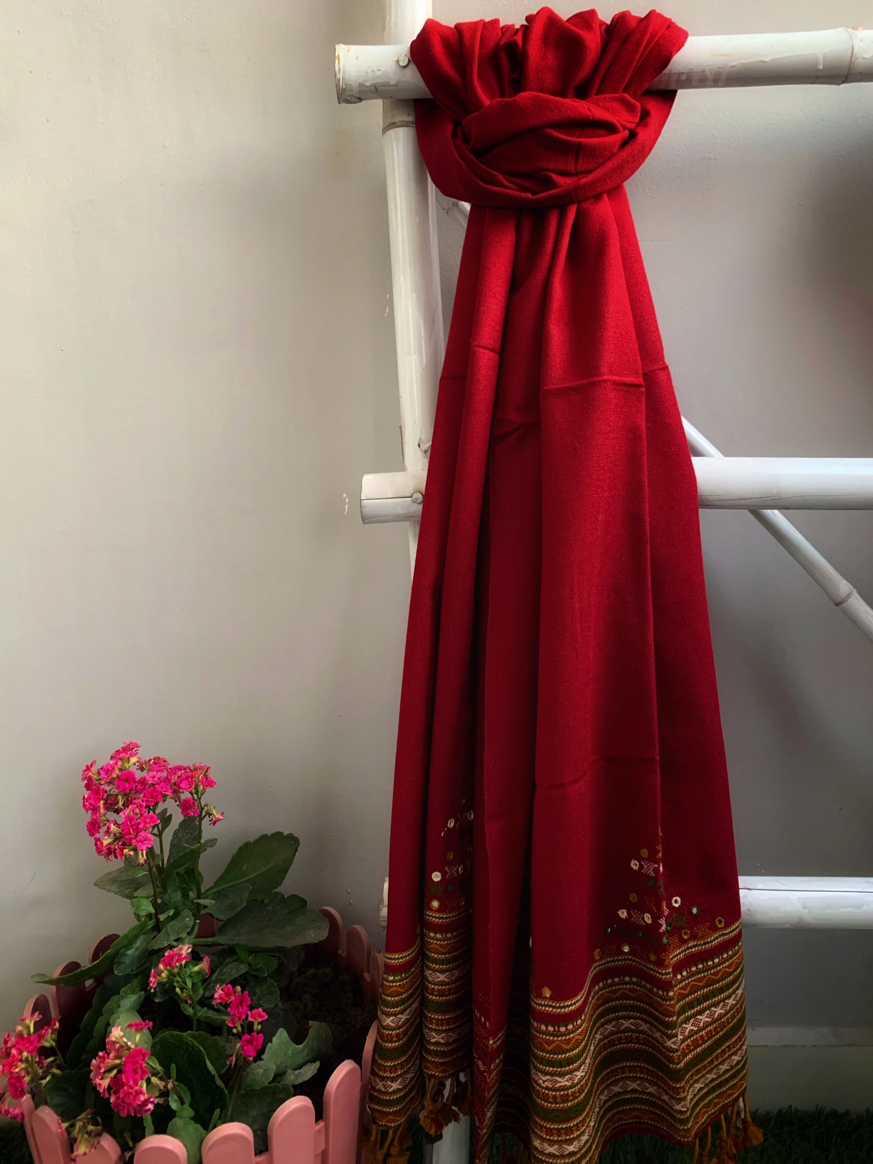 Mirror Work Handwoven Woollen Shawl