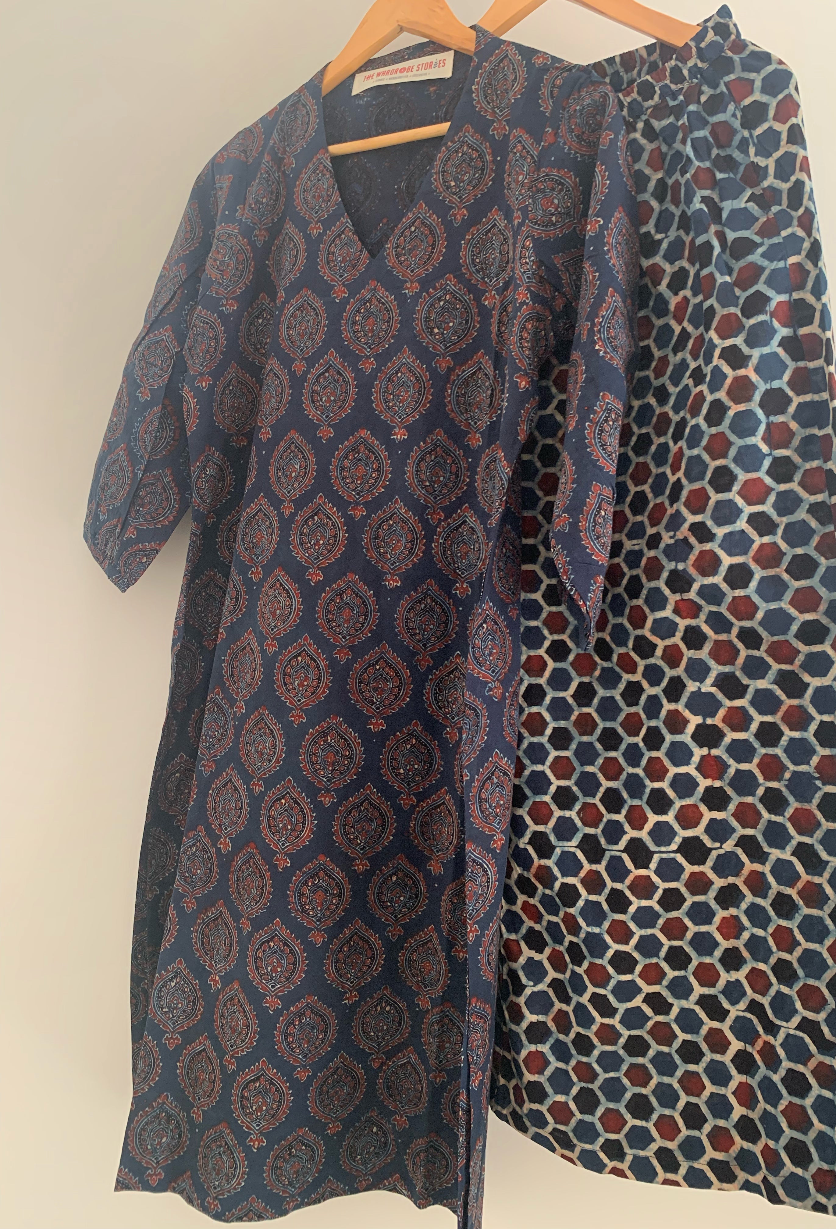 Handblock Cotton Ajrakh Kurta Bottom Set