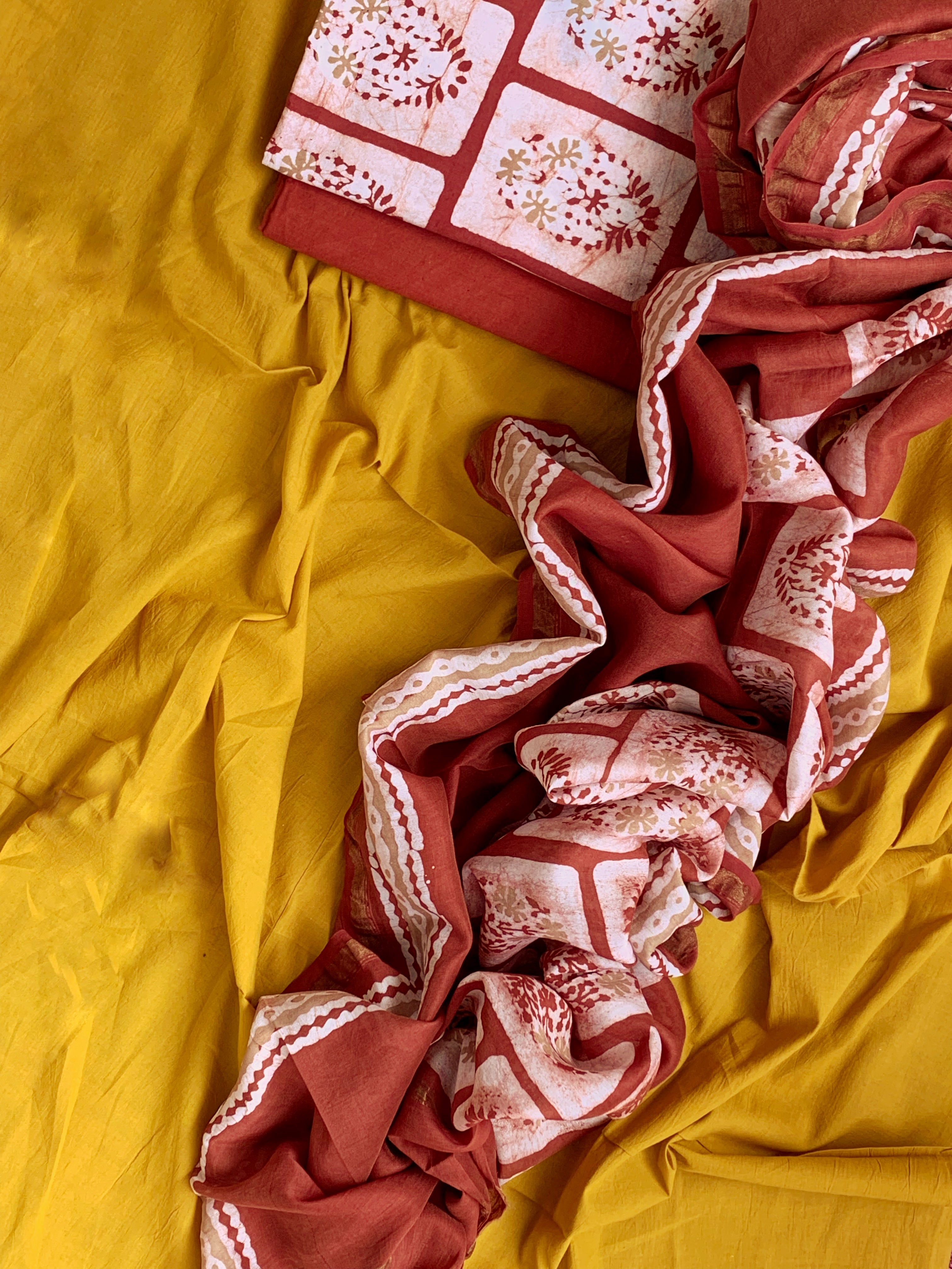 Handblock Batik Cotton Chanderi Suit