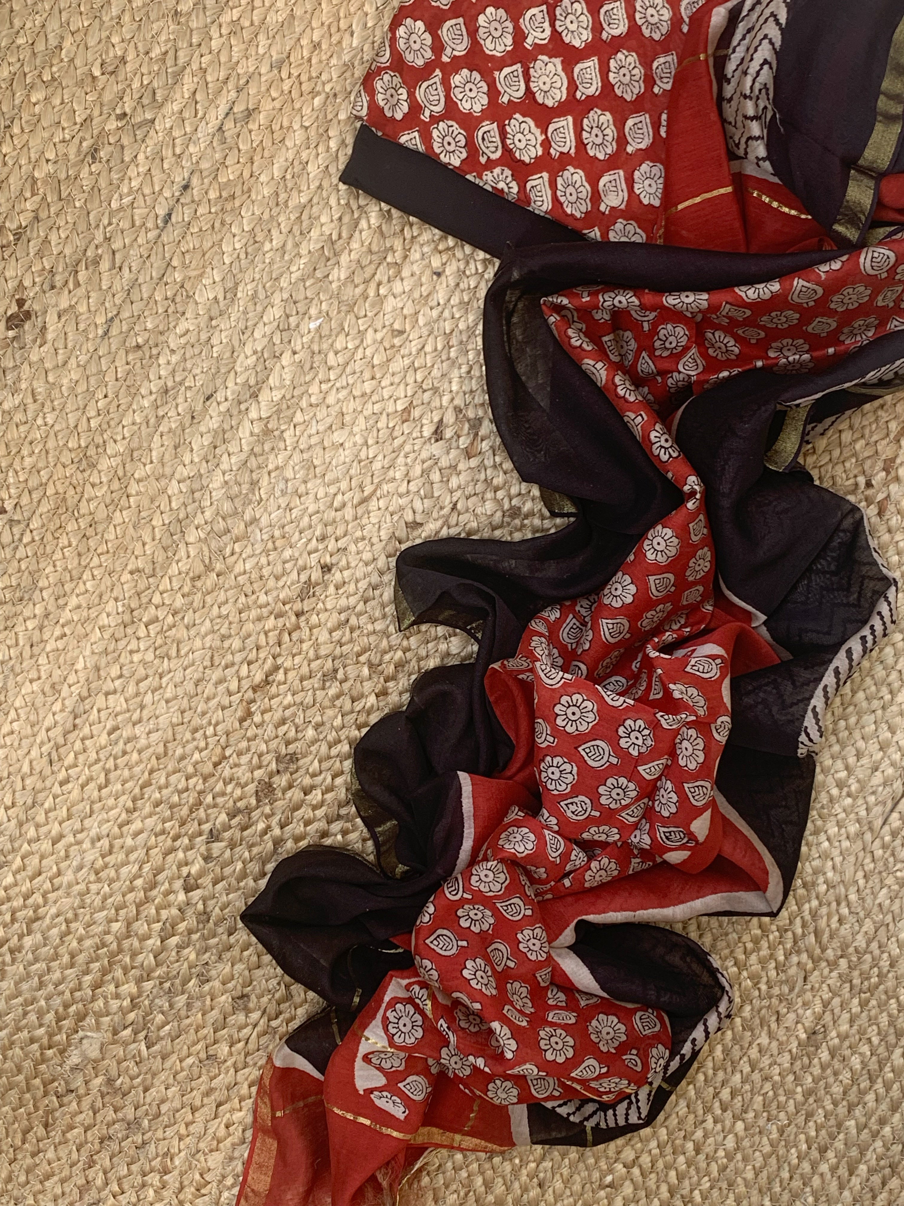 Handblock Chanderi Silk Cotton Suit