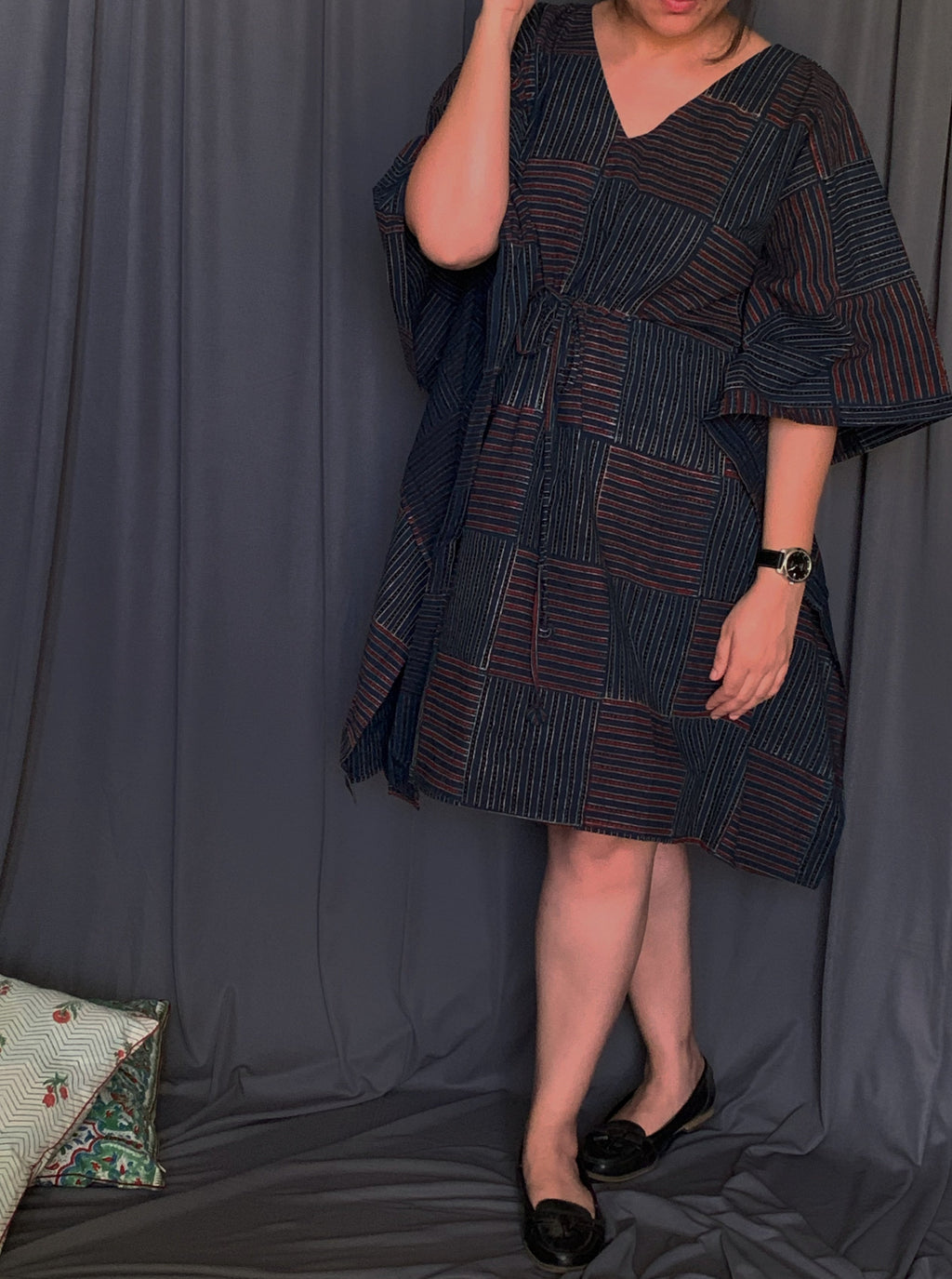 Handcrafted Ajrakh Kaftan Dress - Short