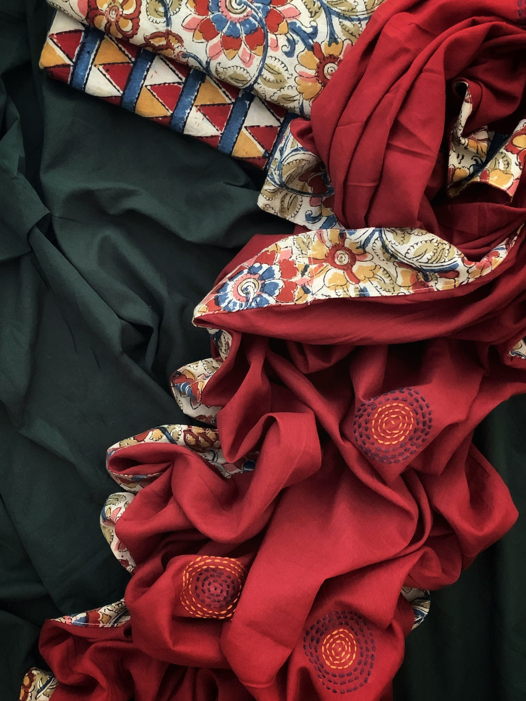Handblock Kalamkari Cotton Mul Dupatta Suit