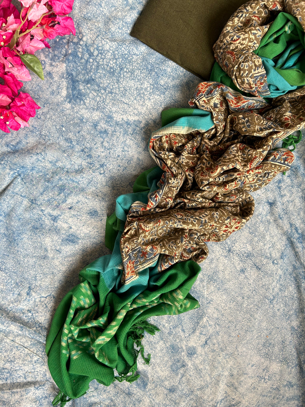 Handwoven Handcrafted Ikat Kalamkari Kurta Dupatta Set