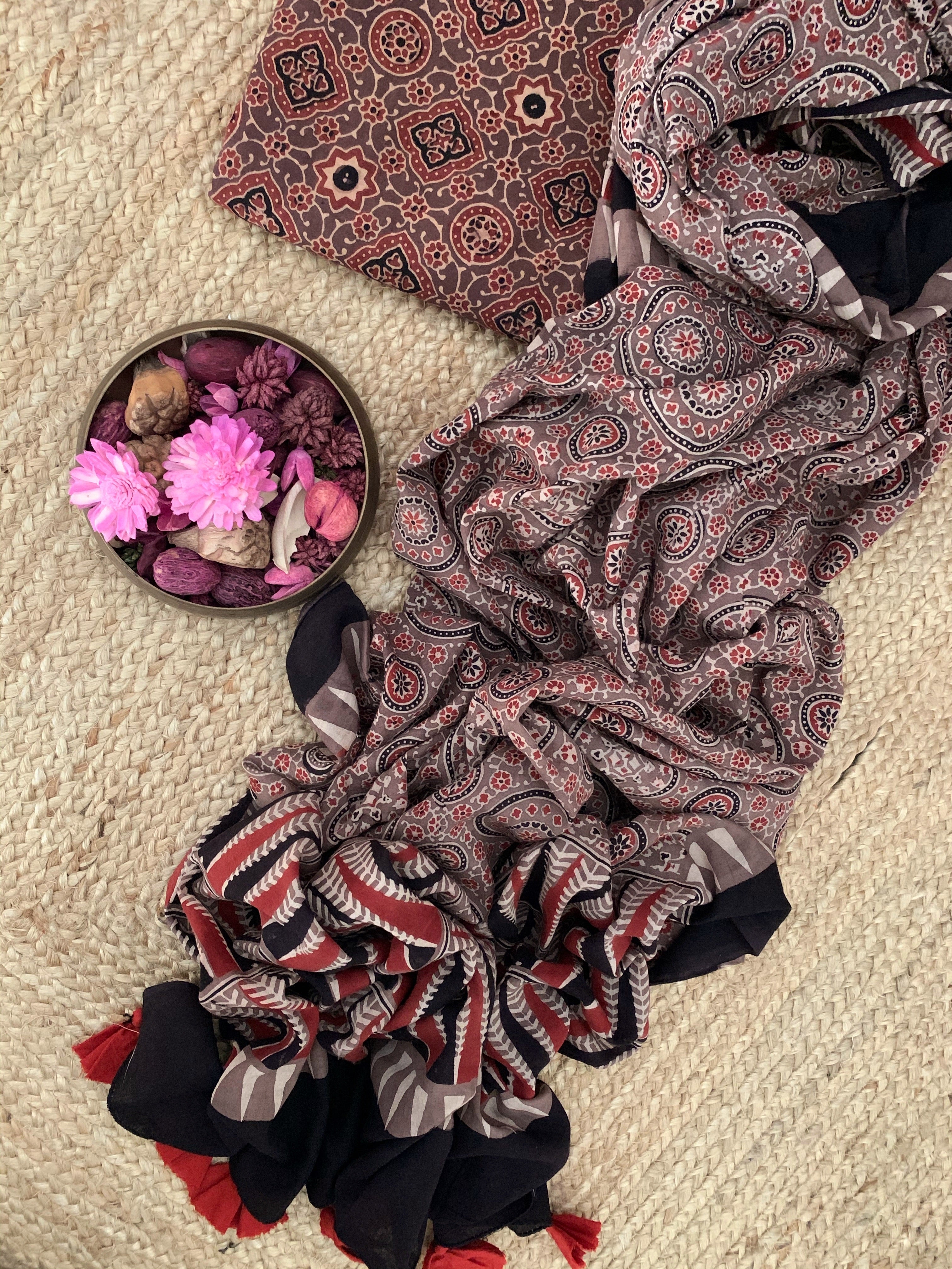 Handcrafted Ajrakh Kurta Dupatta set