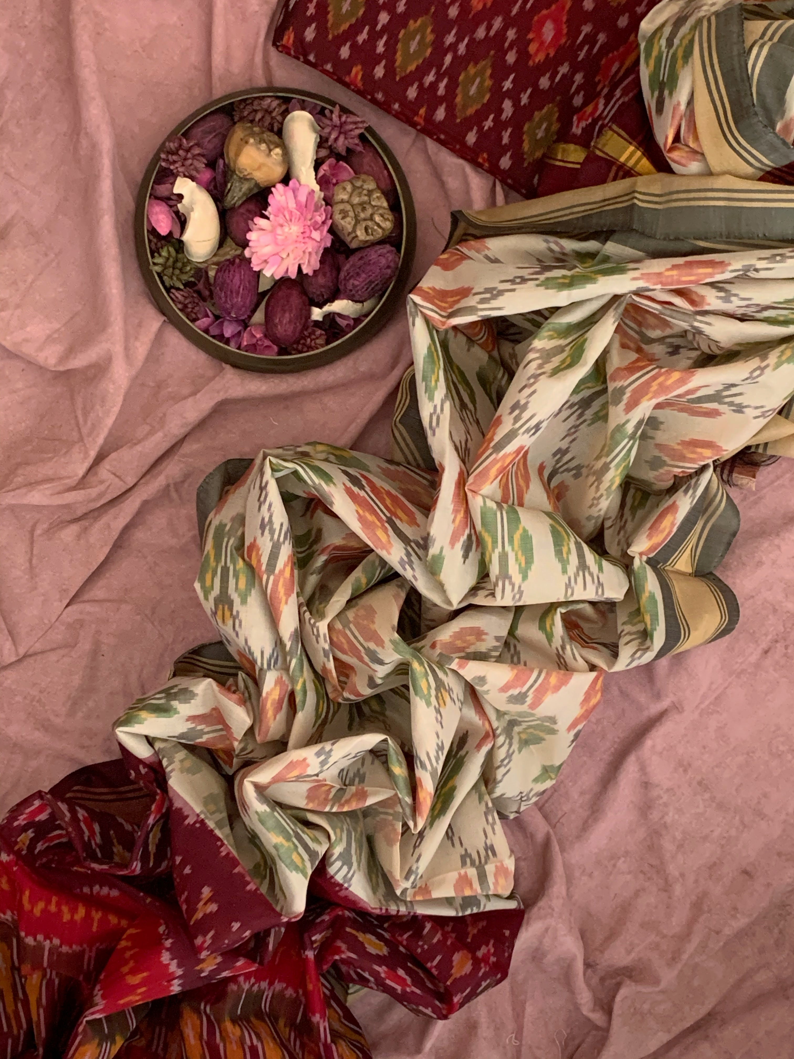 Handwoven Ikat Cotton Silk Kurta Dupatta Set