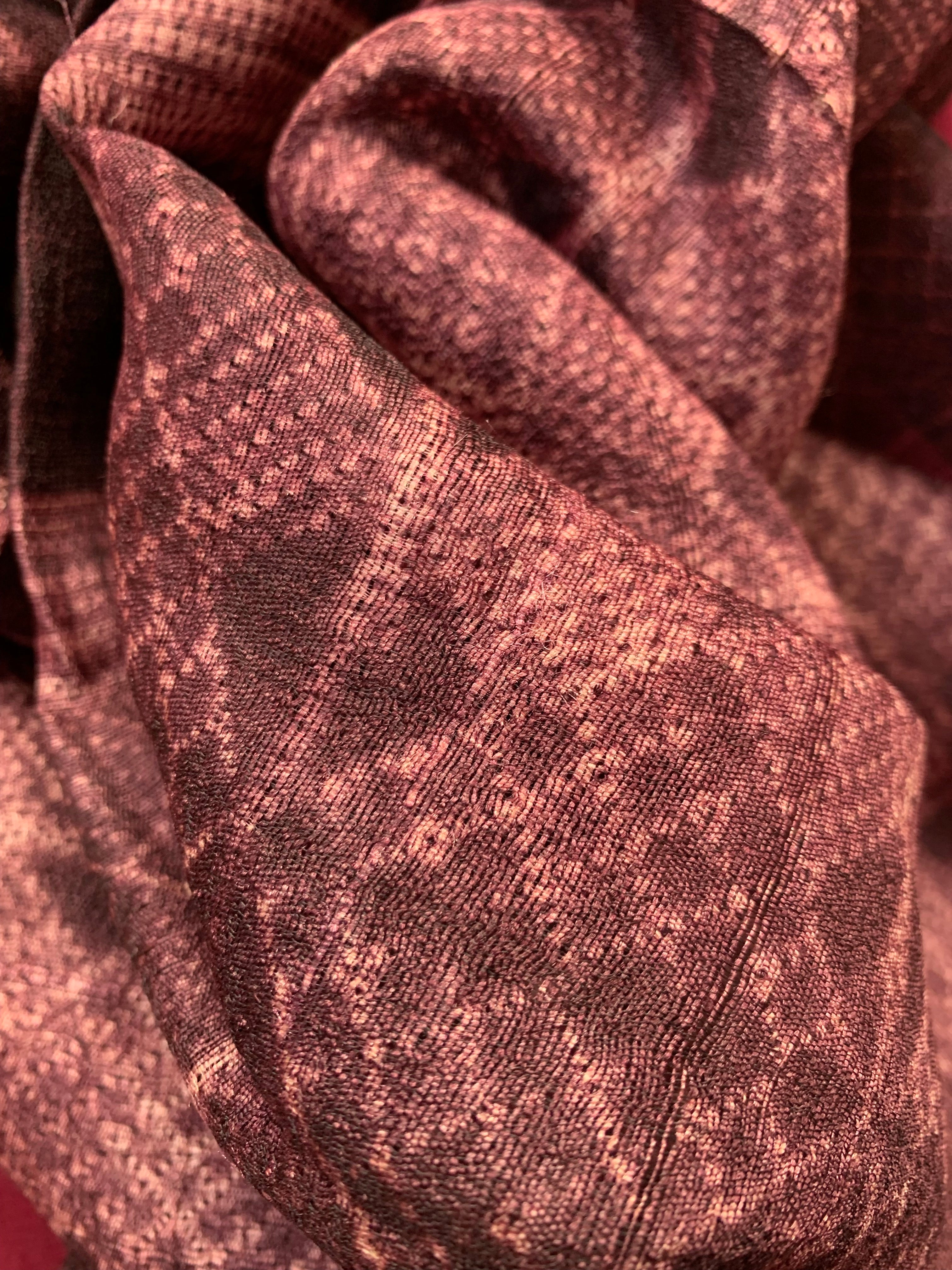 Handwoven & Handmade Tussar Shibori Kurta Dupatta Set -Cola Brown