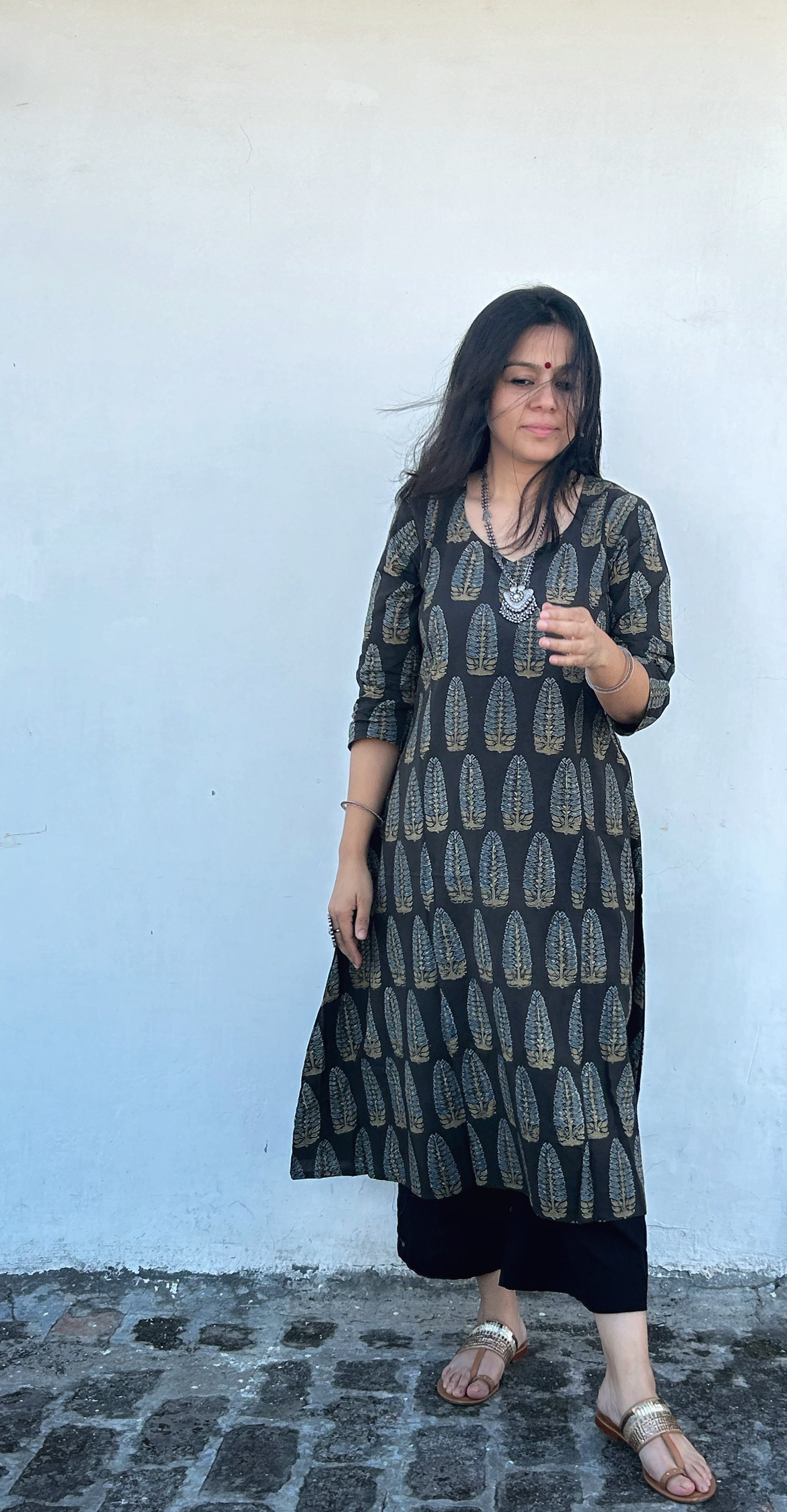 Siyaa - Handblock Ajrakh Comfort Fit Cotton Long Kurta