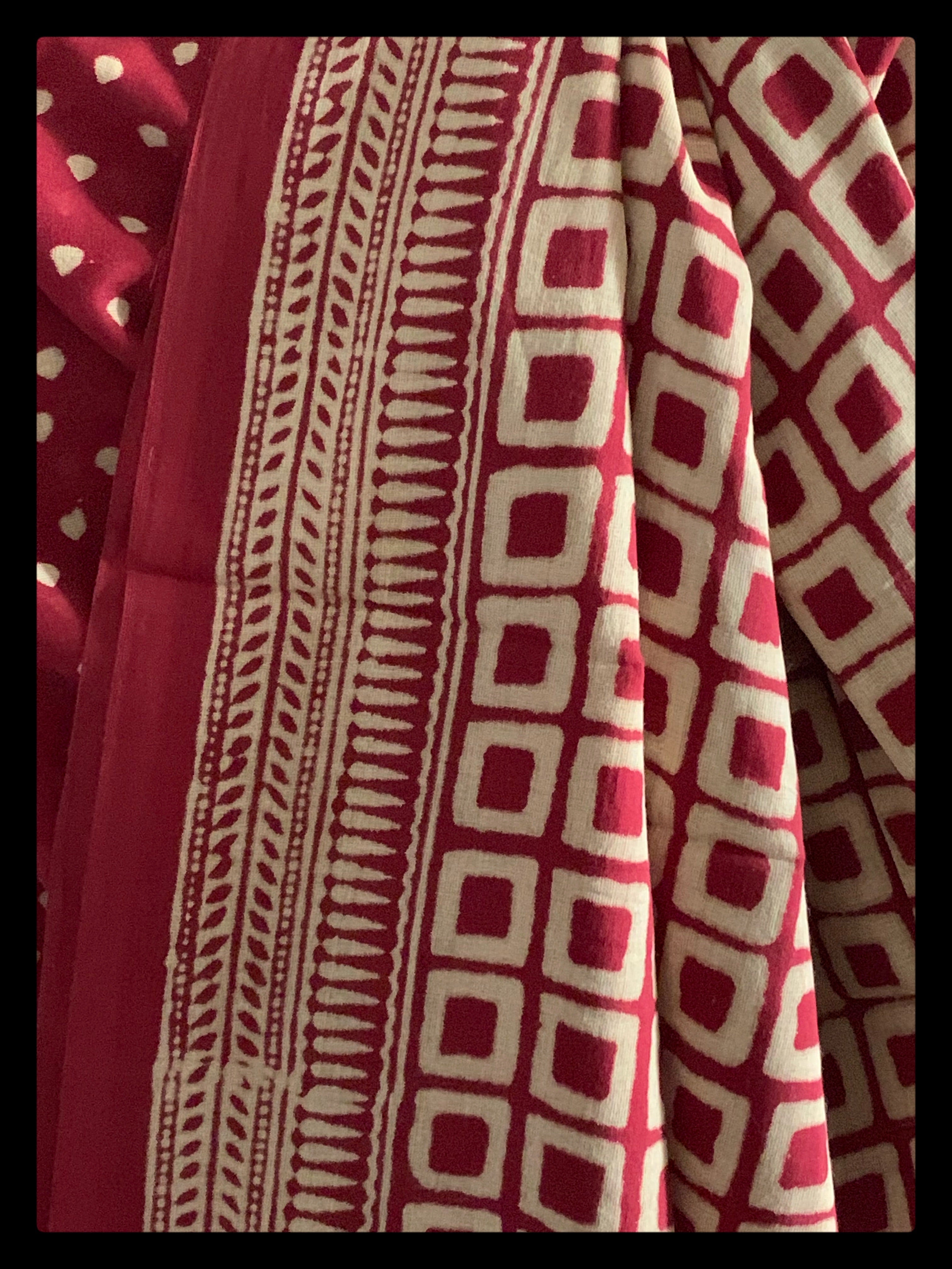 Red Handblock Printed Cotton Saree
