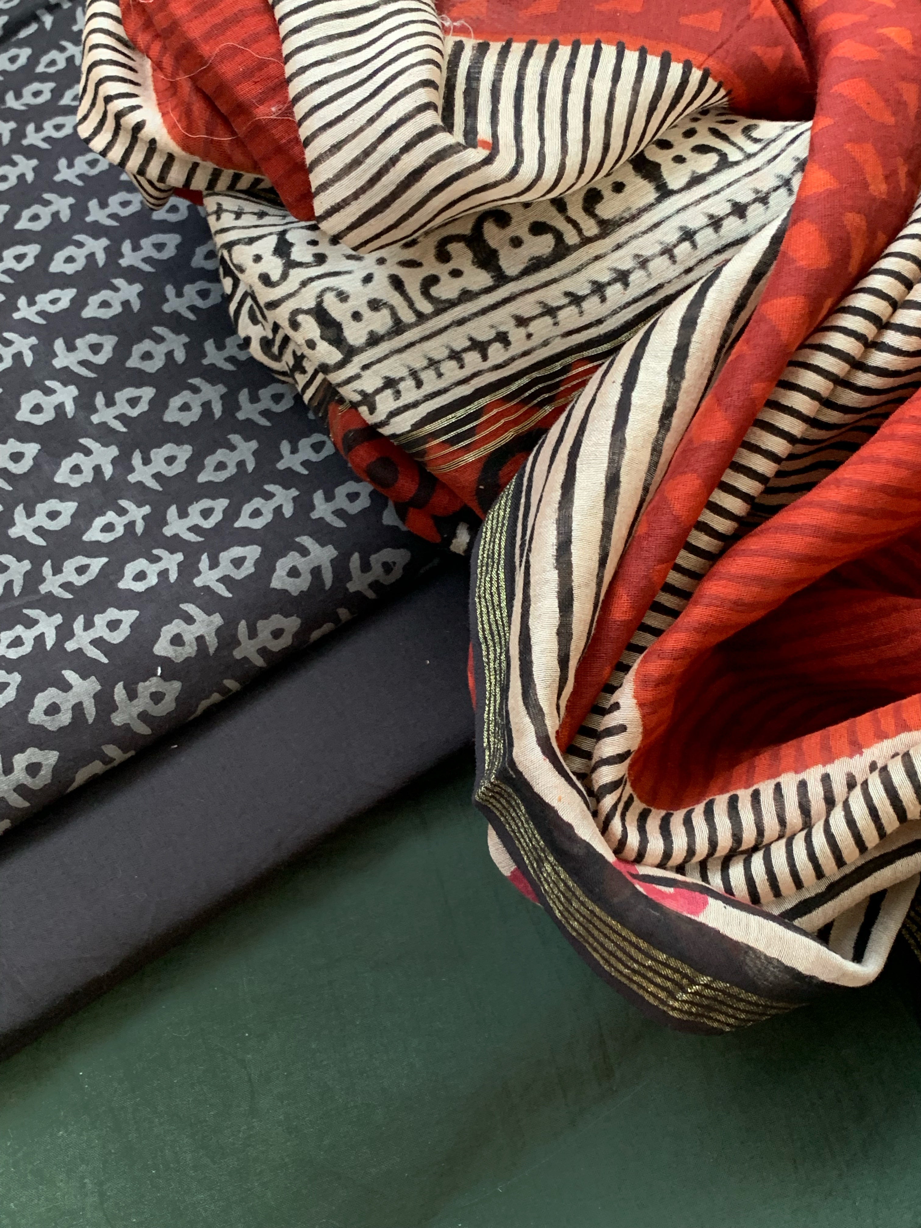 Handblock Cotton Chanderi Suit