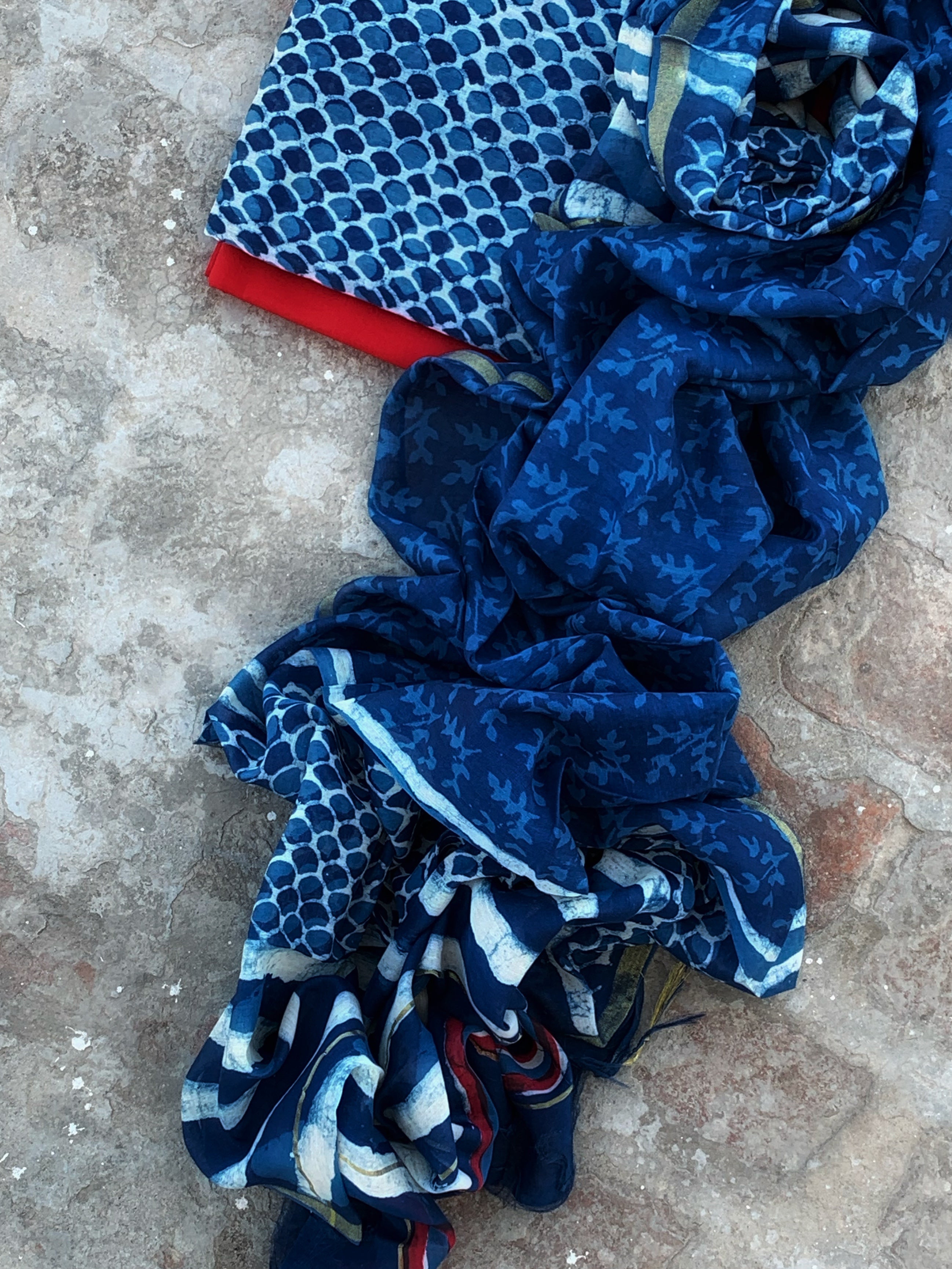 Handblock chanderi suit