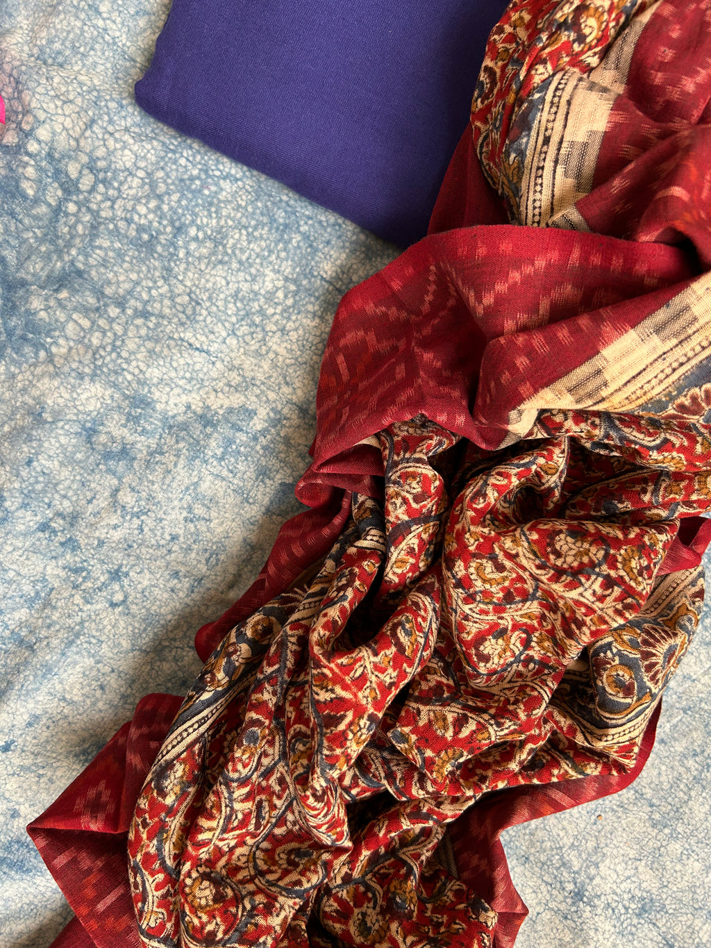 Handwoven Handcrafted Ikat Kalamkari Kurta Dupatta Set